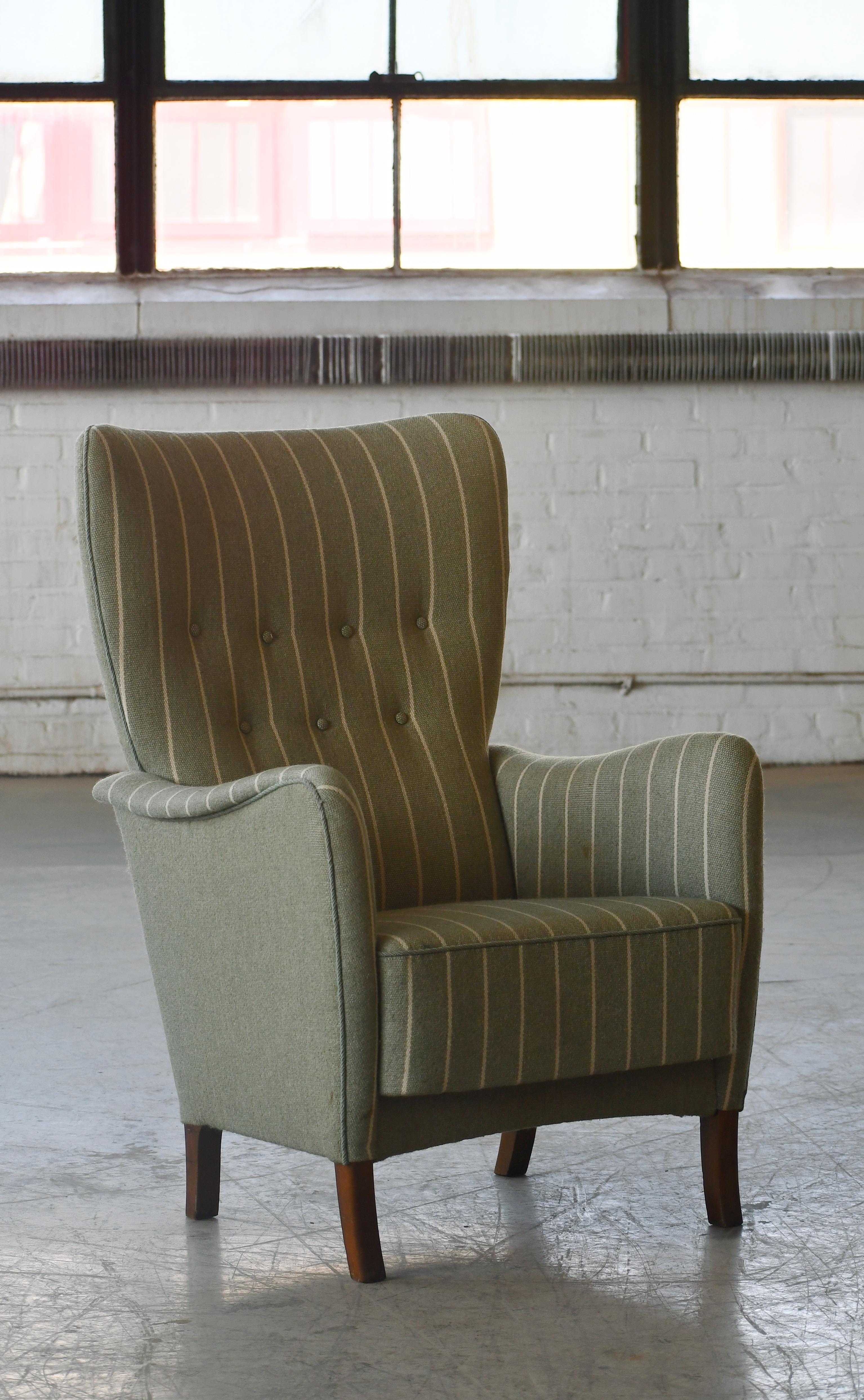 Wool Fritz Hansen 1950s Highback Lounge Chair Model 8023 Variant Danish Midcentury