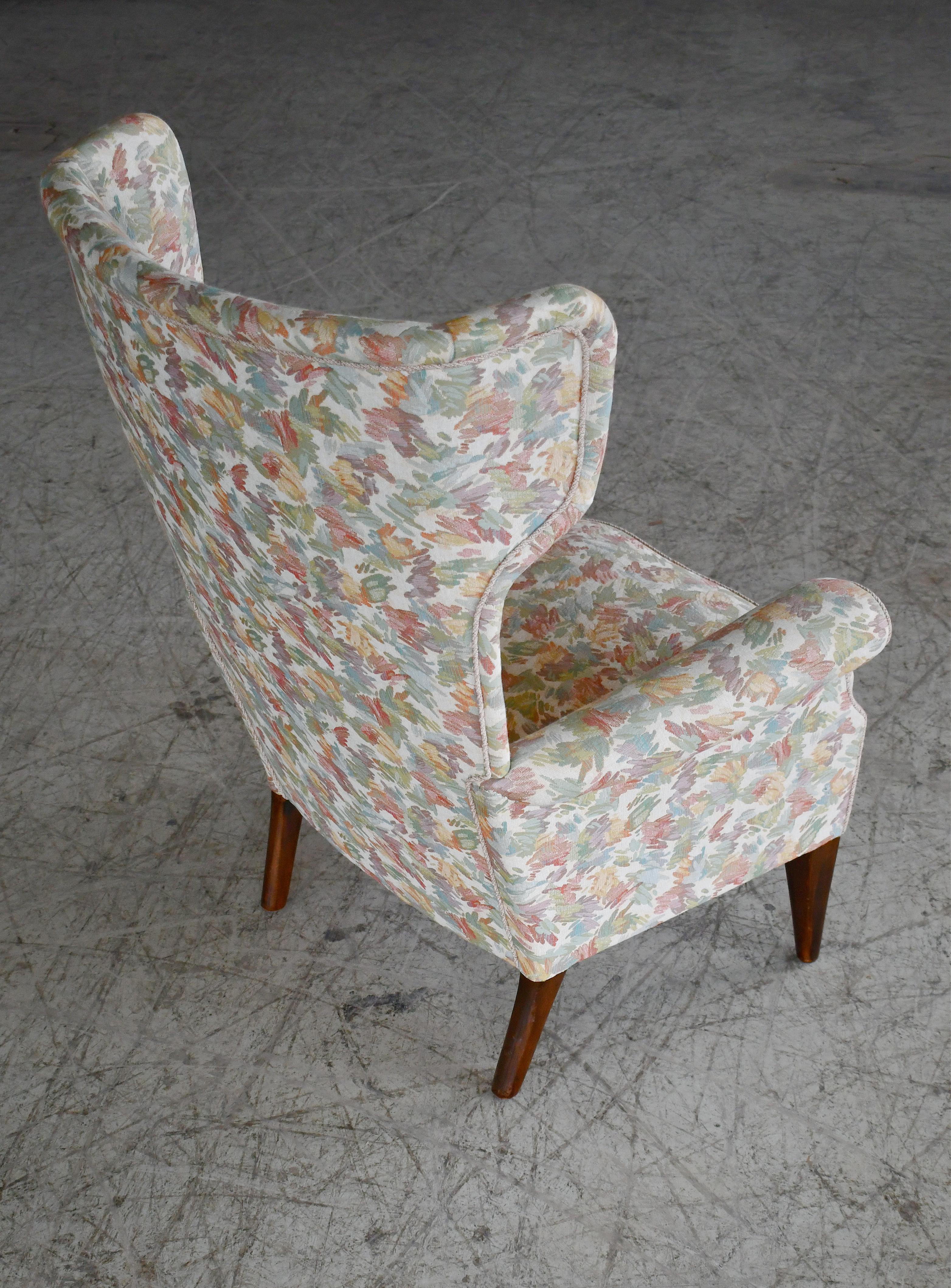 Wool Fritz Hansen 1950s Wingback Chair Model 8023 in Teak Danish Midcentury For Sale