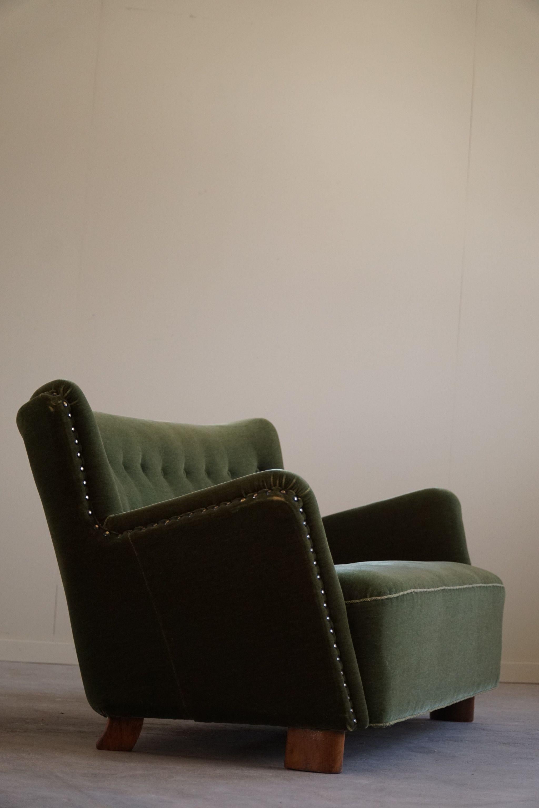 Fritz Hansen, 3-Seater Sofa, Green Velvet, Danish Mid Century Modern, 1940s For Sale 13