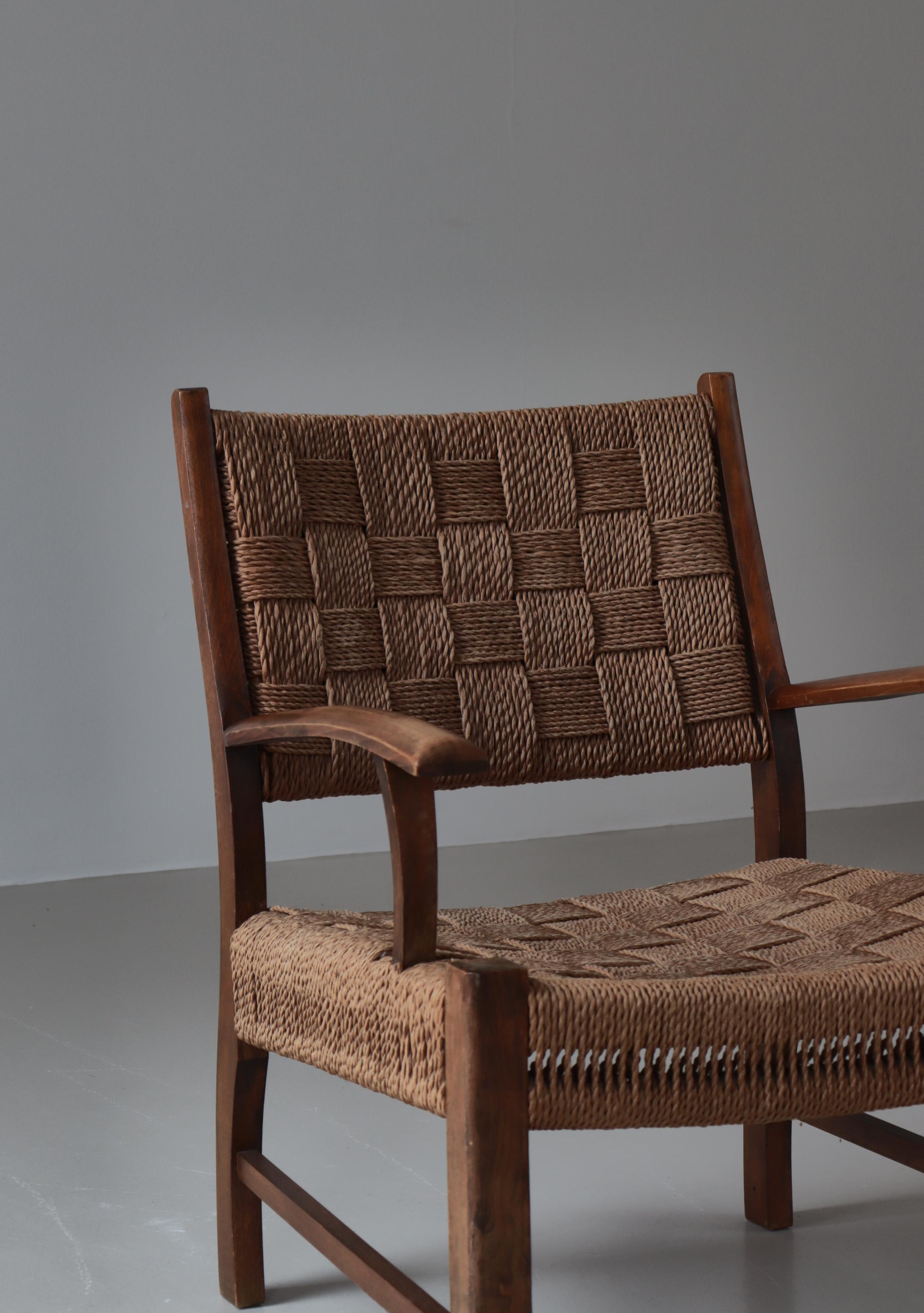 Fritz Hansen-Sessel aus Buche und Seegras, skandinavische Moderne, 1930er Jahre (Mitte des 20. Jahrhunderts) im Angebot