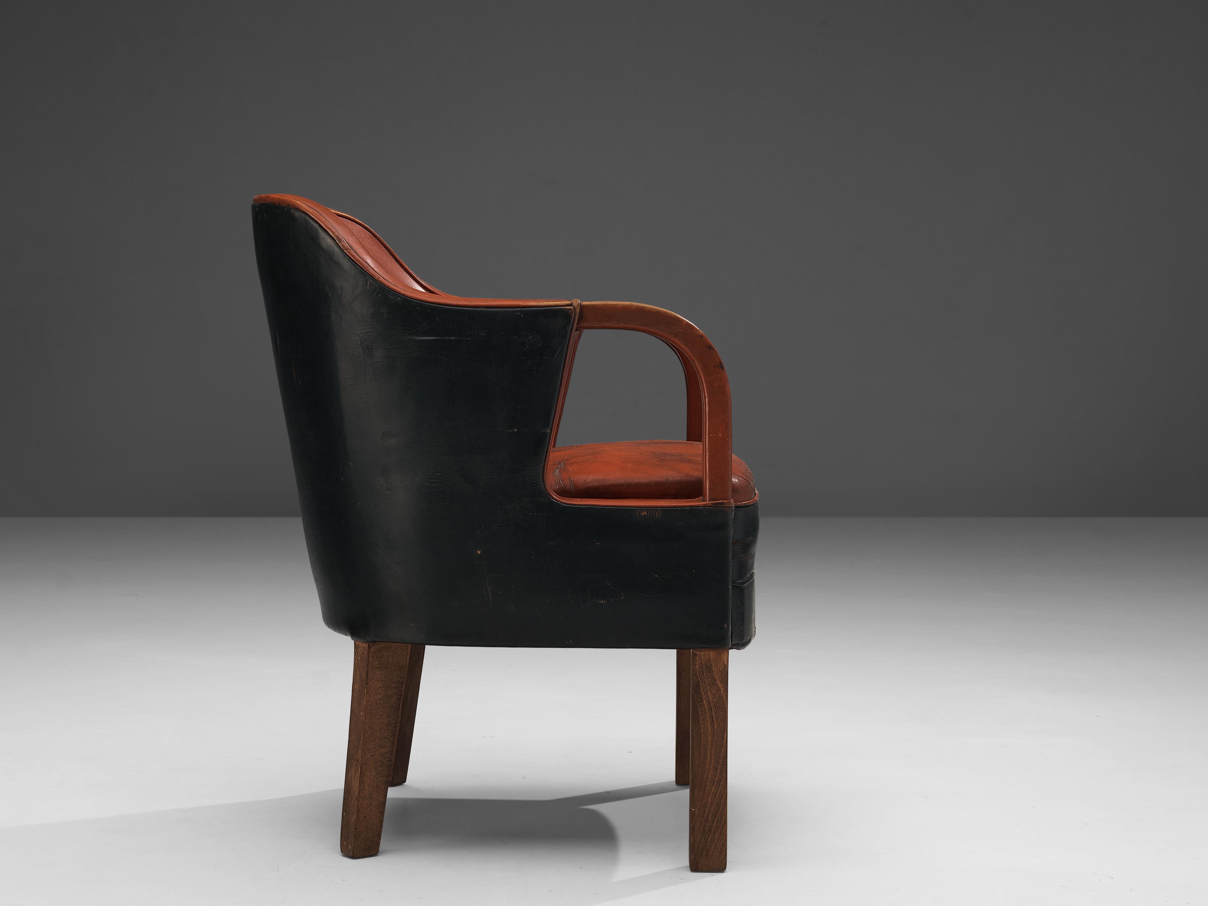 Scandinavian Modern Fritz Hansen Armchair in Red and Black Upholstery