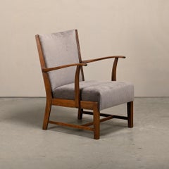 Fritz Hansen Sessel aus gebeiztem Buchenholz und warmem grauem Mohair, 1940er Jahre Dänemark