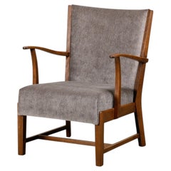 Fritz Hansen Sessel aus gebeiztem Buchenholz und warmem grauem Mohair, 1940er Jahre Dänemark