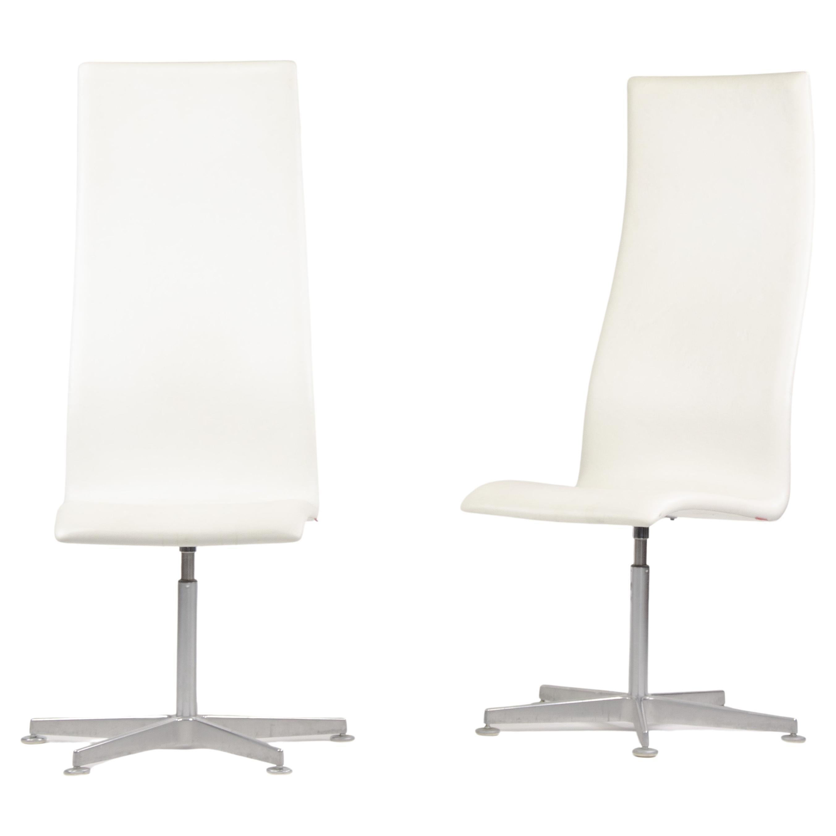 Fritz Hansen Arne Jacobsen Tall Oxford Chair White Leather 2007 4x Available For Sale