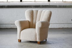 Fritz Hansen Attributed 1940s Danish Channel Back Lounge Chair in Lambswool