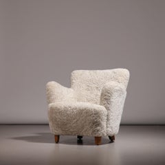Fritz Hansen (attr.) Danish Modern Armchair in Moonlight Sheepskin, 1940s