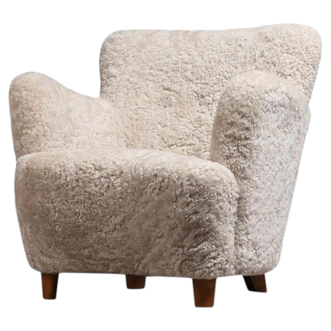Danish Modern Armchair in Beech and Moonlight Sheepskin, 1940s For Sale