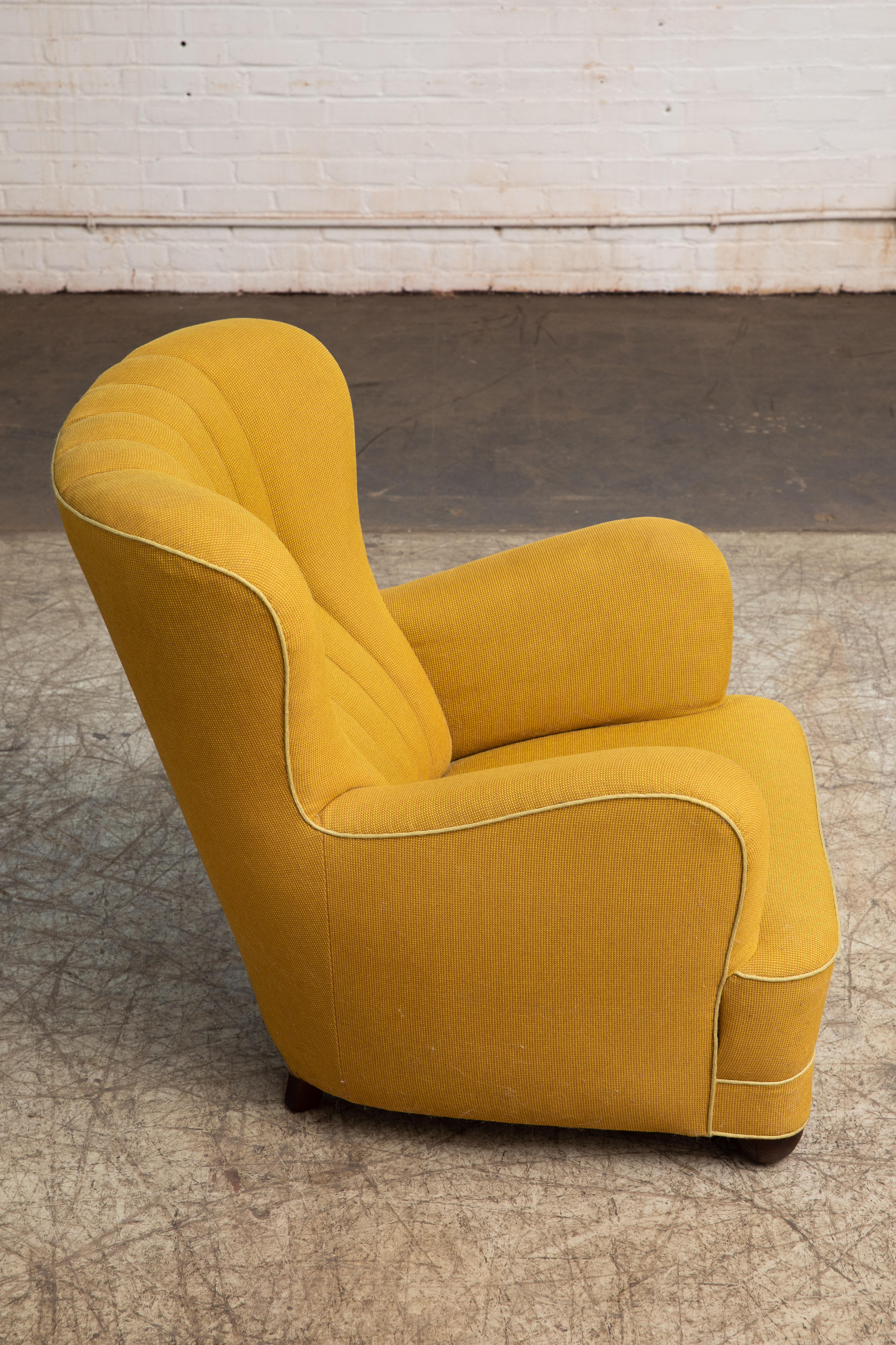 Mid-20th Century Fritz Hansen Attributed 1940s Danish Channel Back Lounge Chair
