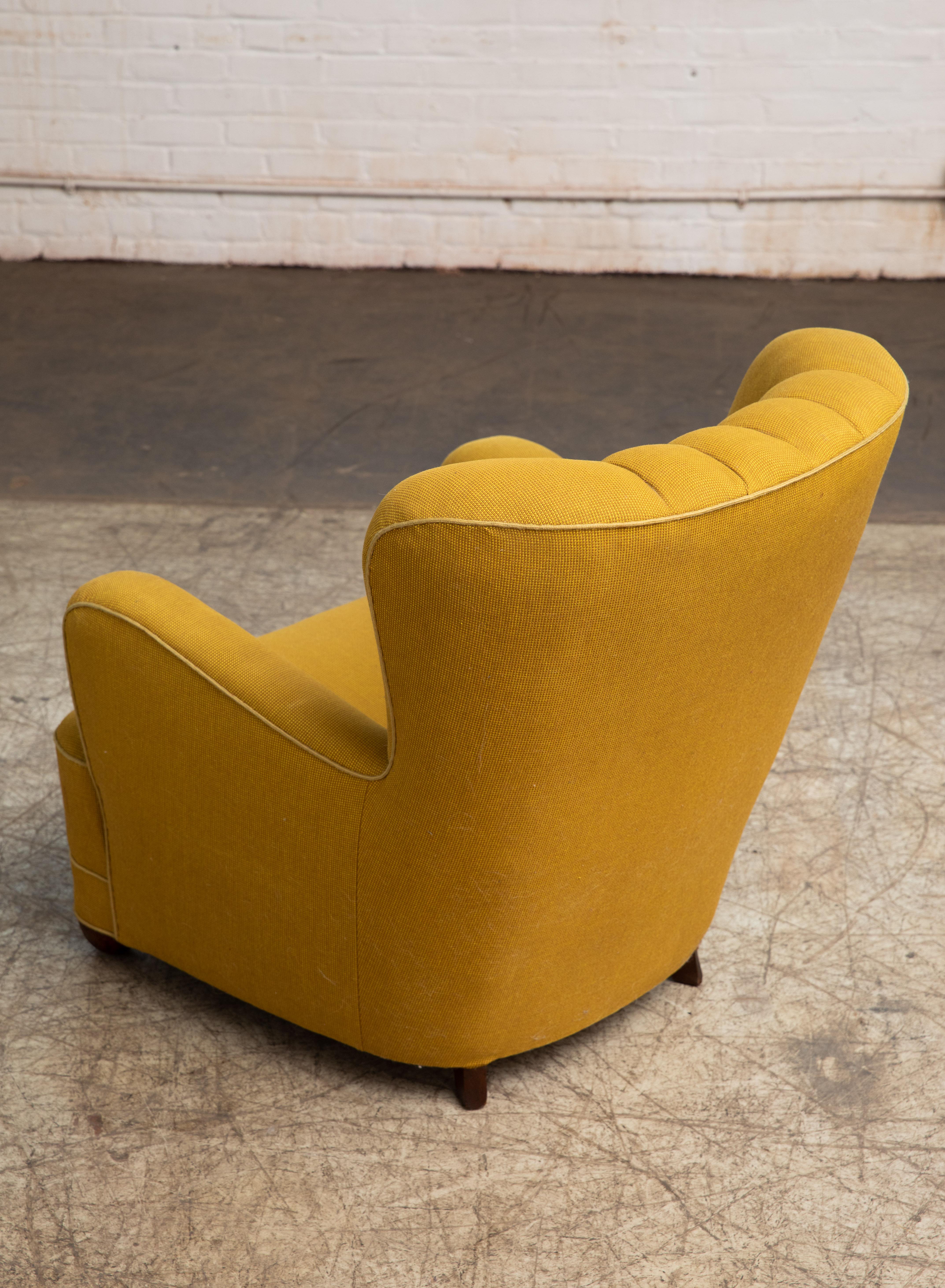 Wool Fritz Hansen Attributed 1940s Danish Channel Back Lounge Chair