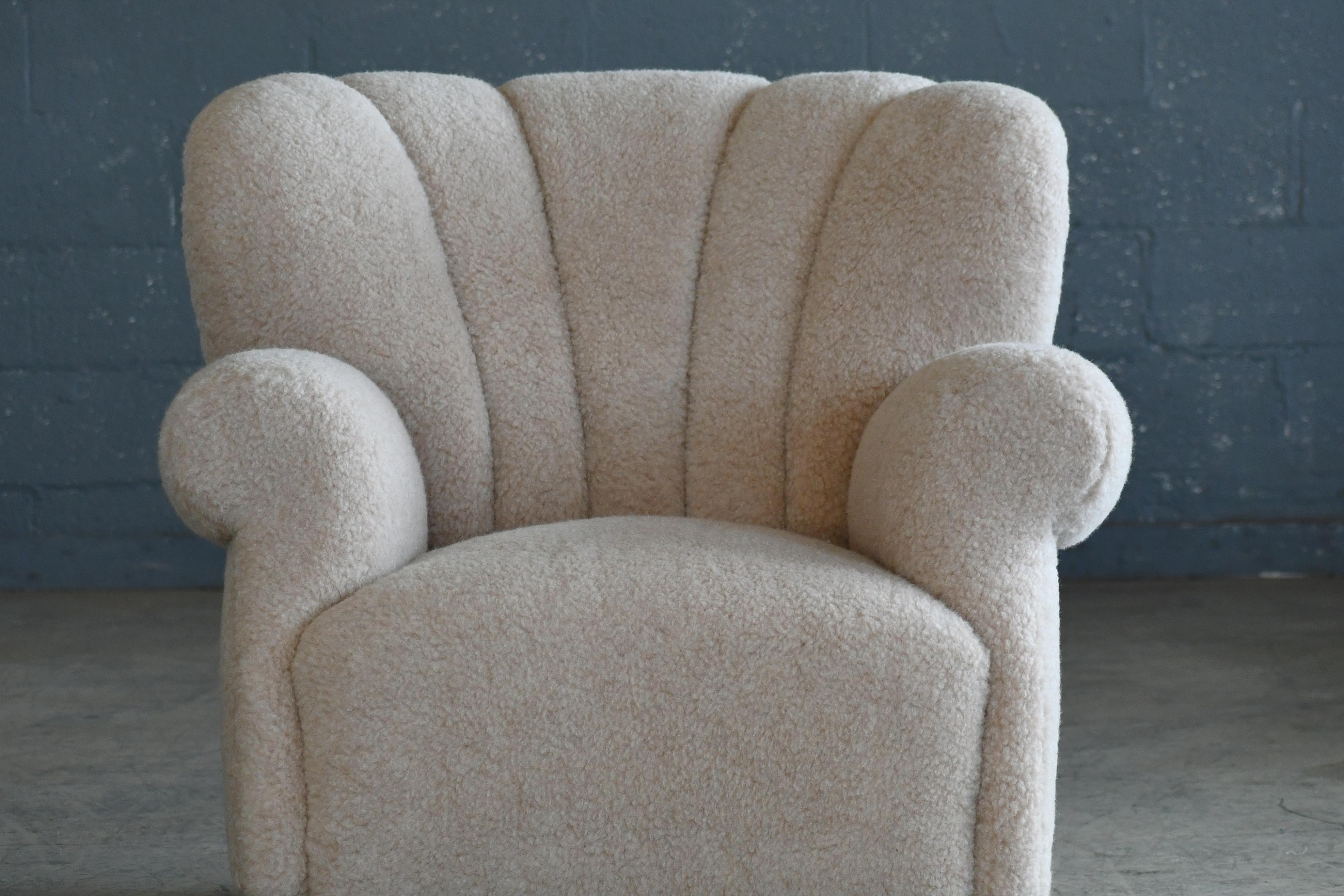 Beech Fritz Hansen Attributed 1940s Danish Channel Back Lounge Chair in Black Leather