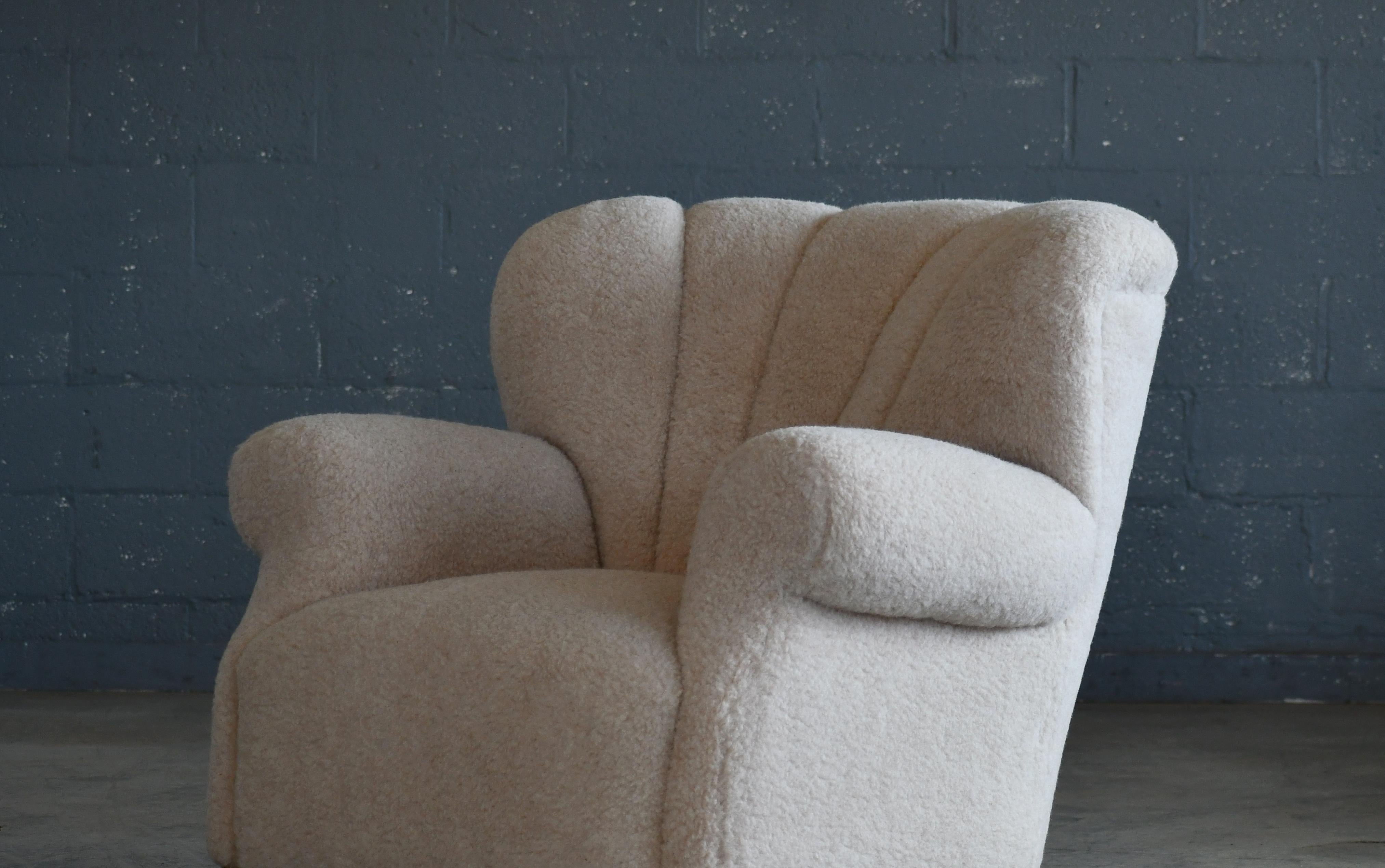Fritz Hansen Attributed 1940s Danish Channel Back Lounge Chair in Black Leather 1