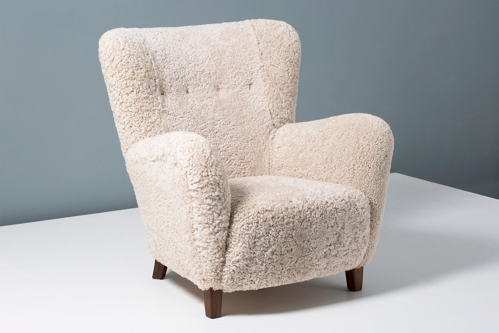 Danish Fritz Hansen Attributed 1940s Sheepskin Armchair