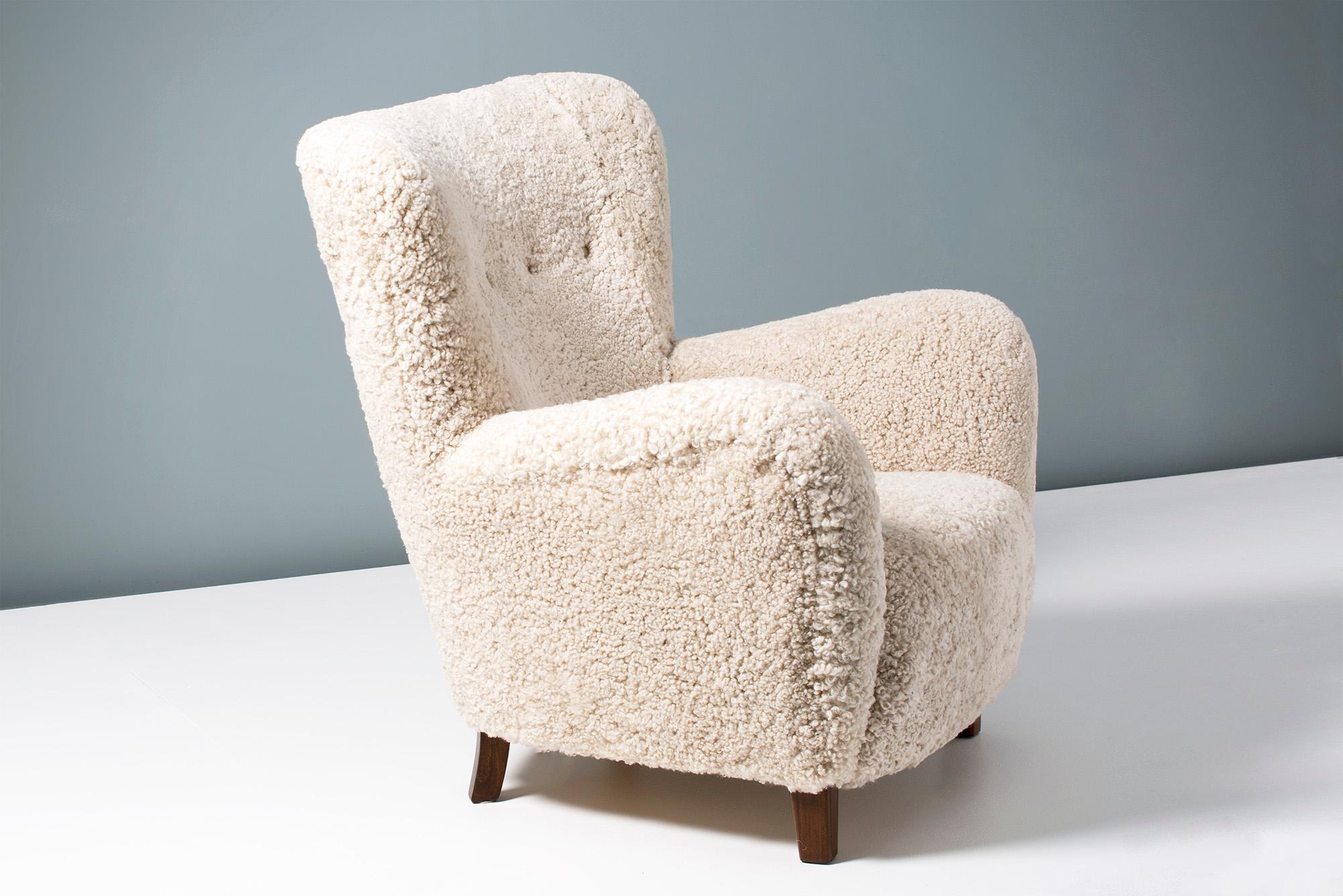 Fritz Hansen Attributed 1940s Sheepskin Armchair 2