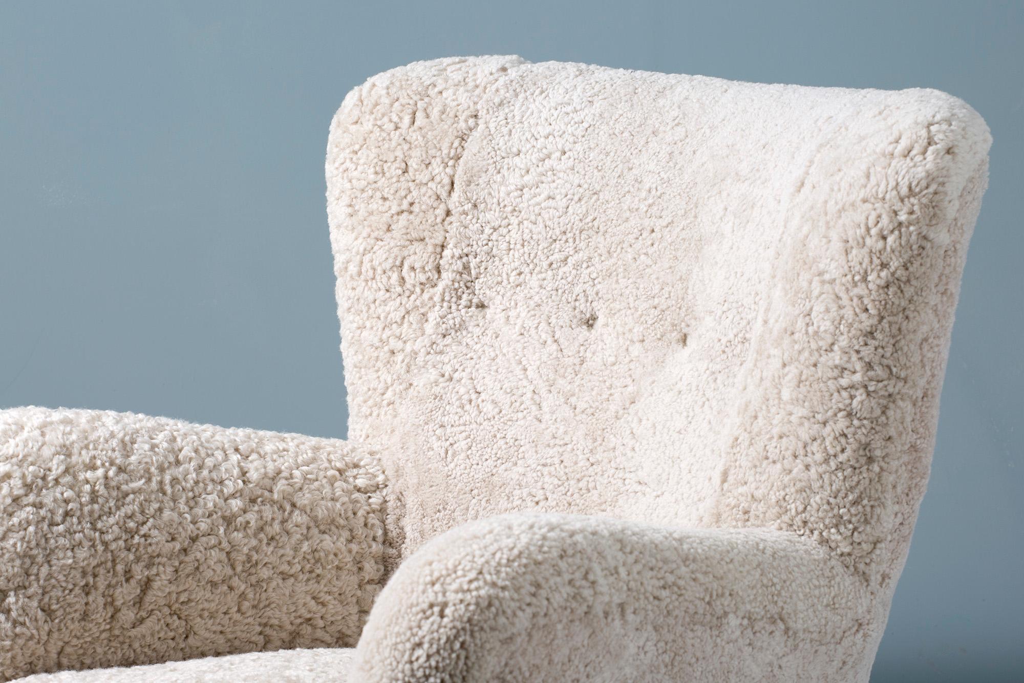 Fritz Hansen Attributed 1940s Sheepskin Armchair 3