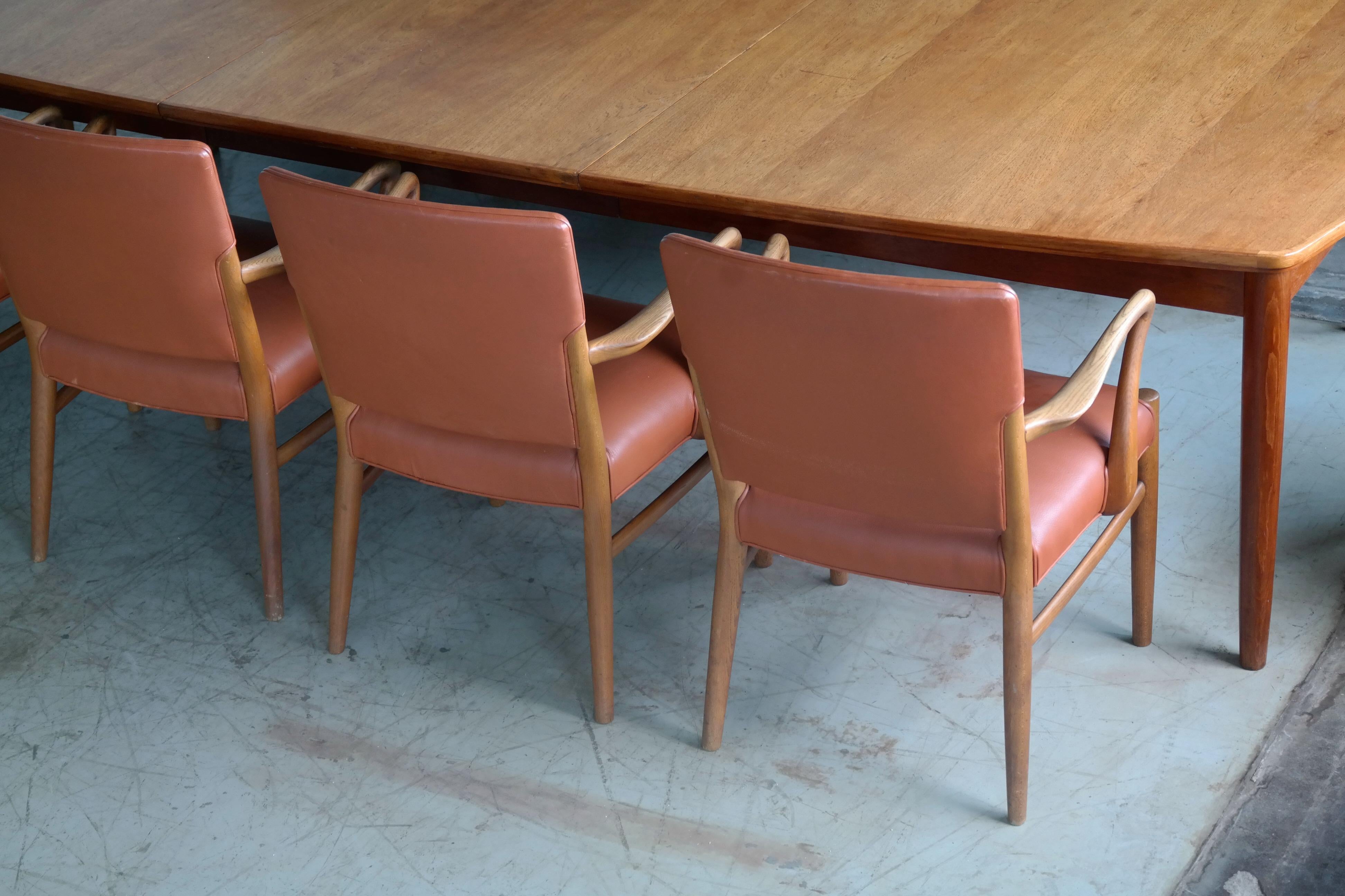 Mid-Century Modern Fritz Hansen Attributed Large Conference or Dining Table Set of Eight Chairs