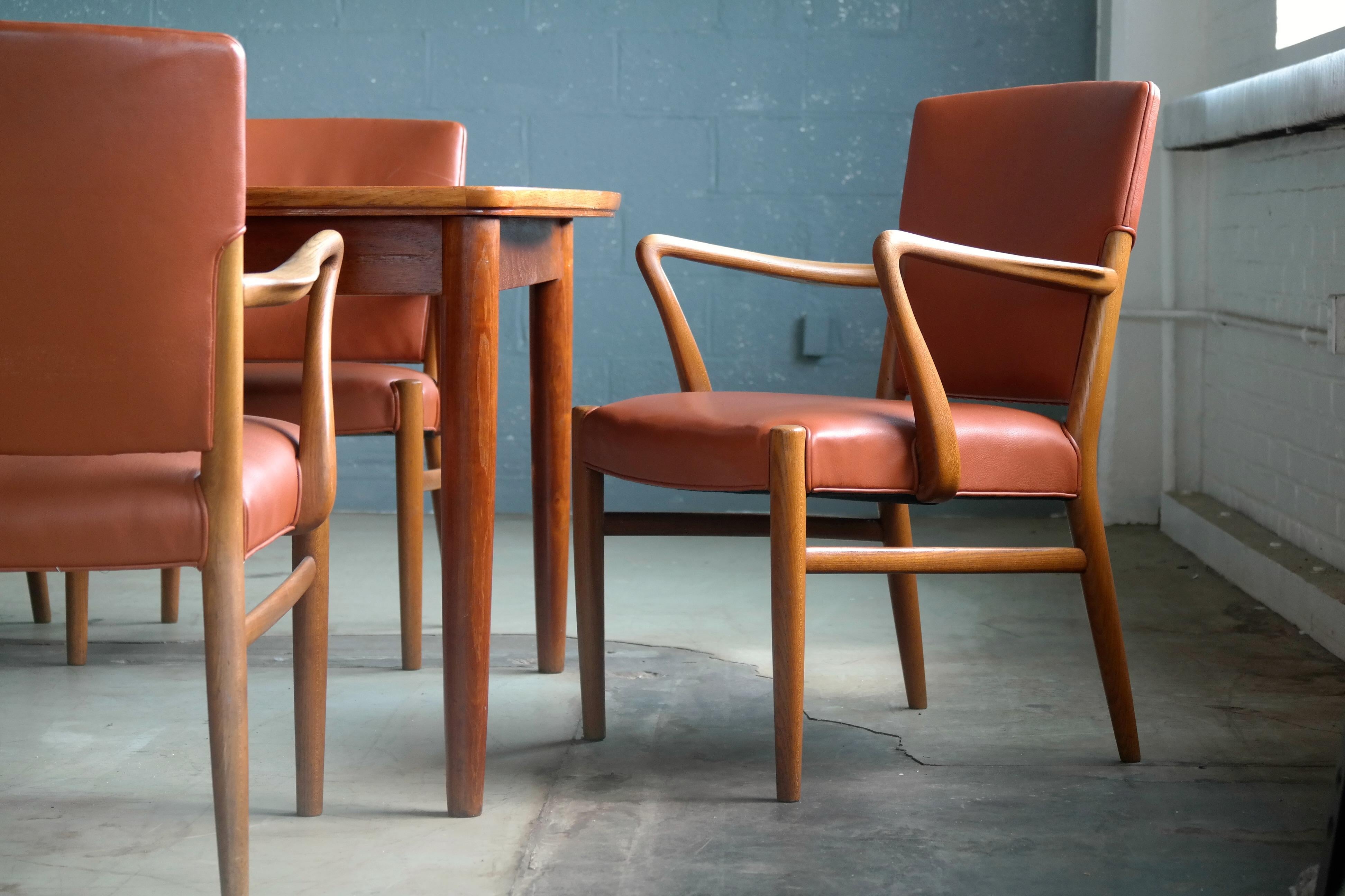 Fritz Hansen Attributed Large Conference or Dining Table Set of Eight Chairs In Excellent Condition In Bridgeport, CT