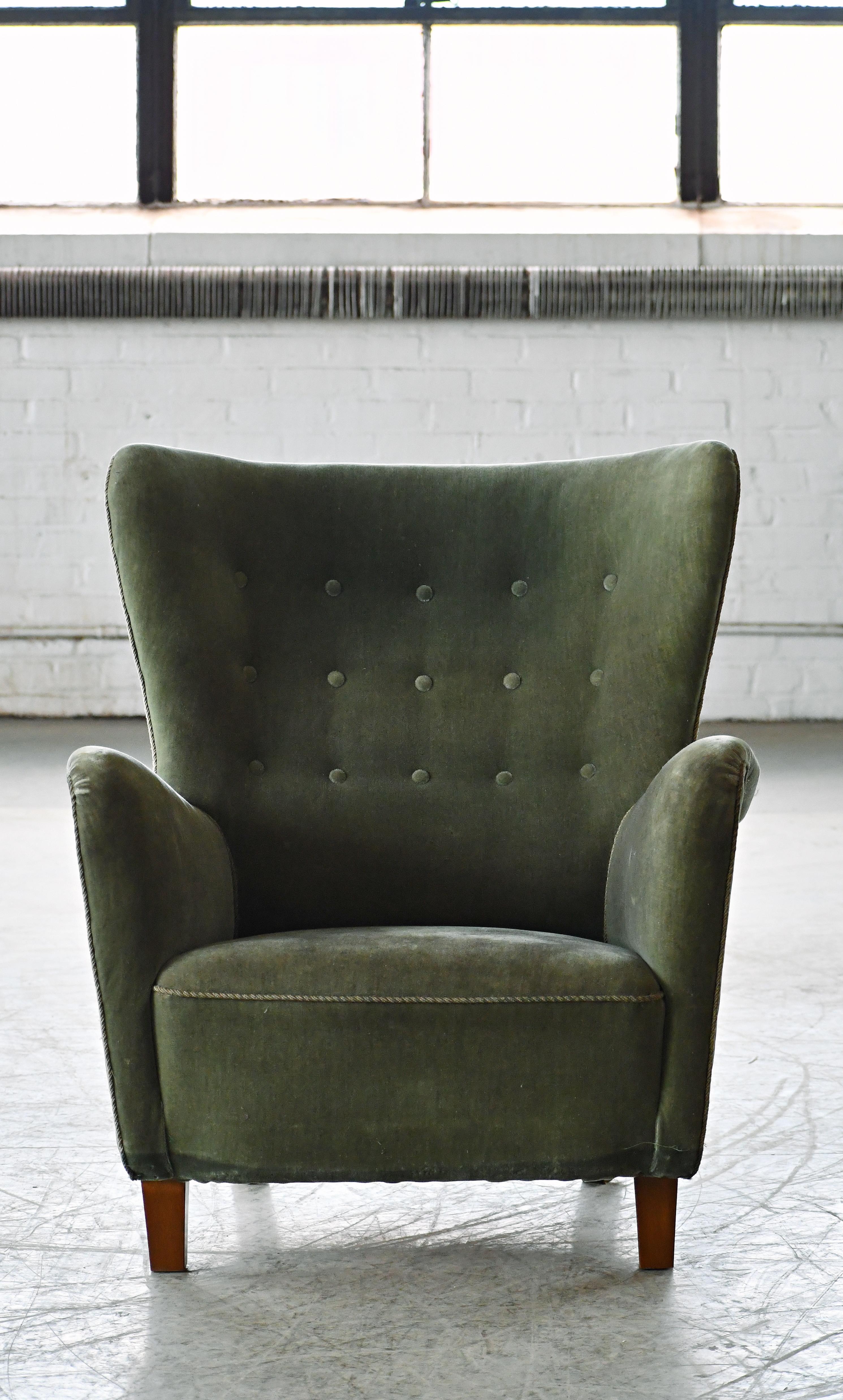 Scandinavian Modern Fritz Hansen Attributed Model 1669 Style Easy Chair, Denmark, 1940s 