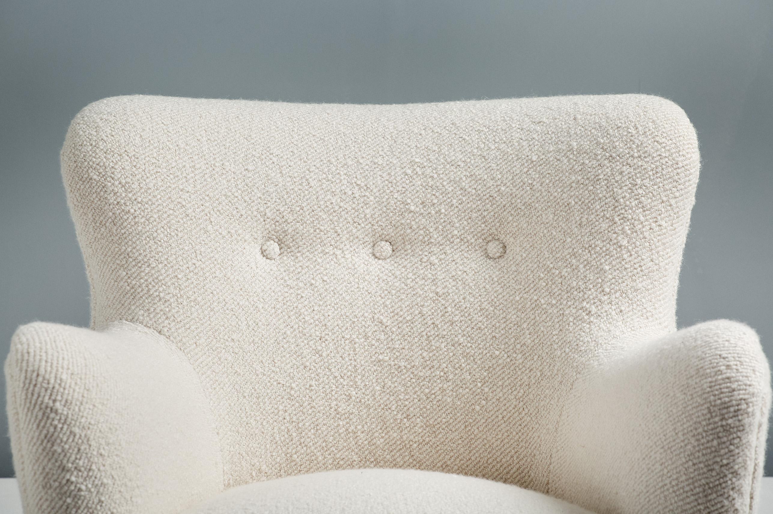 Scandinavian Modern Fritz Hansen Boucle Lounge Chairs, c1940s
