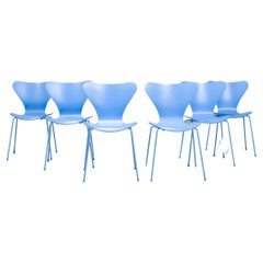 Fritz Hansen by Arne Jacobsen Monochrome Blue Series 7 Dining Chairs, Set of 6