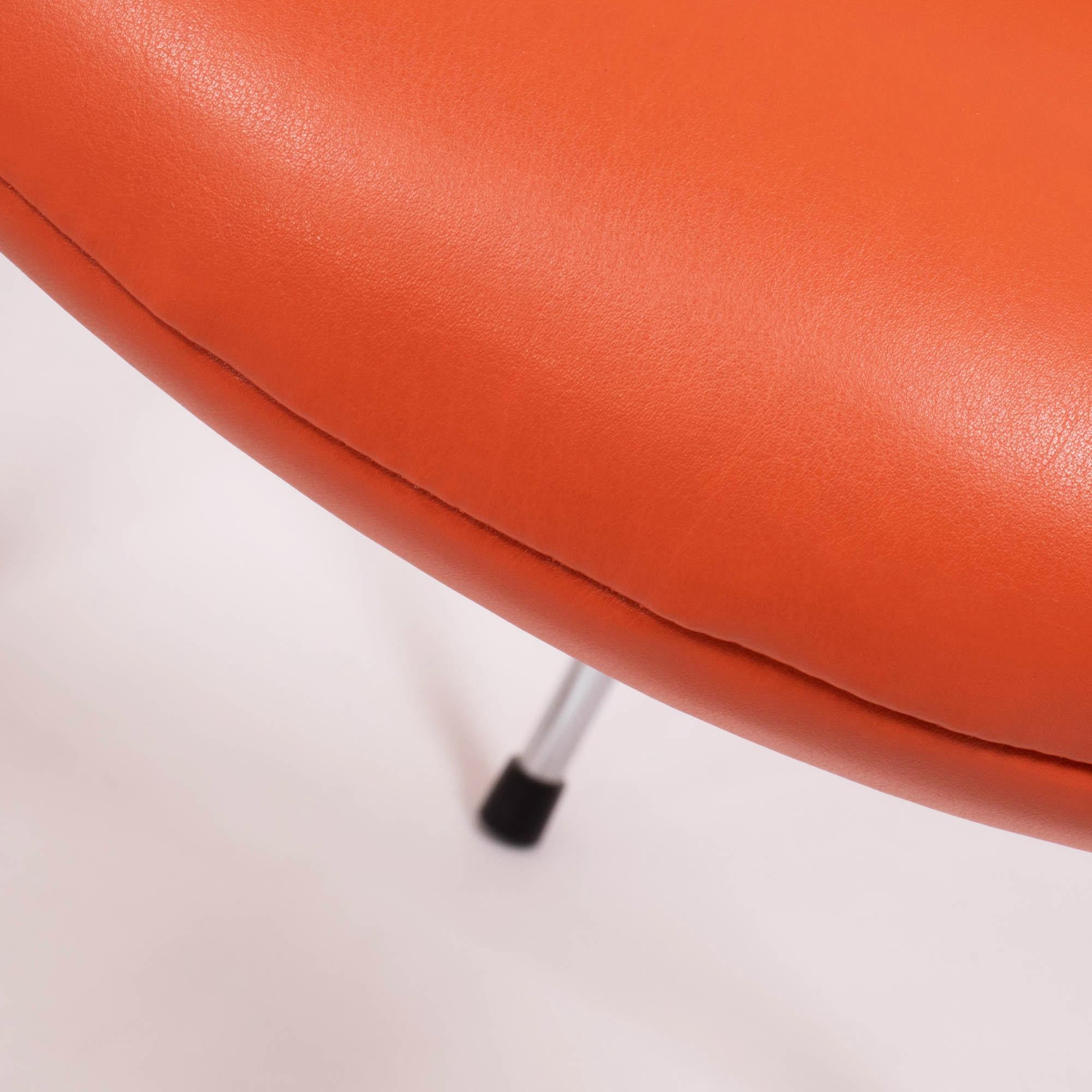 Mid-20th Century Fritz Hansen by Arne Jacobsen Orange Leather Series 7 Chairs, Set of 4