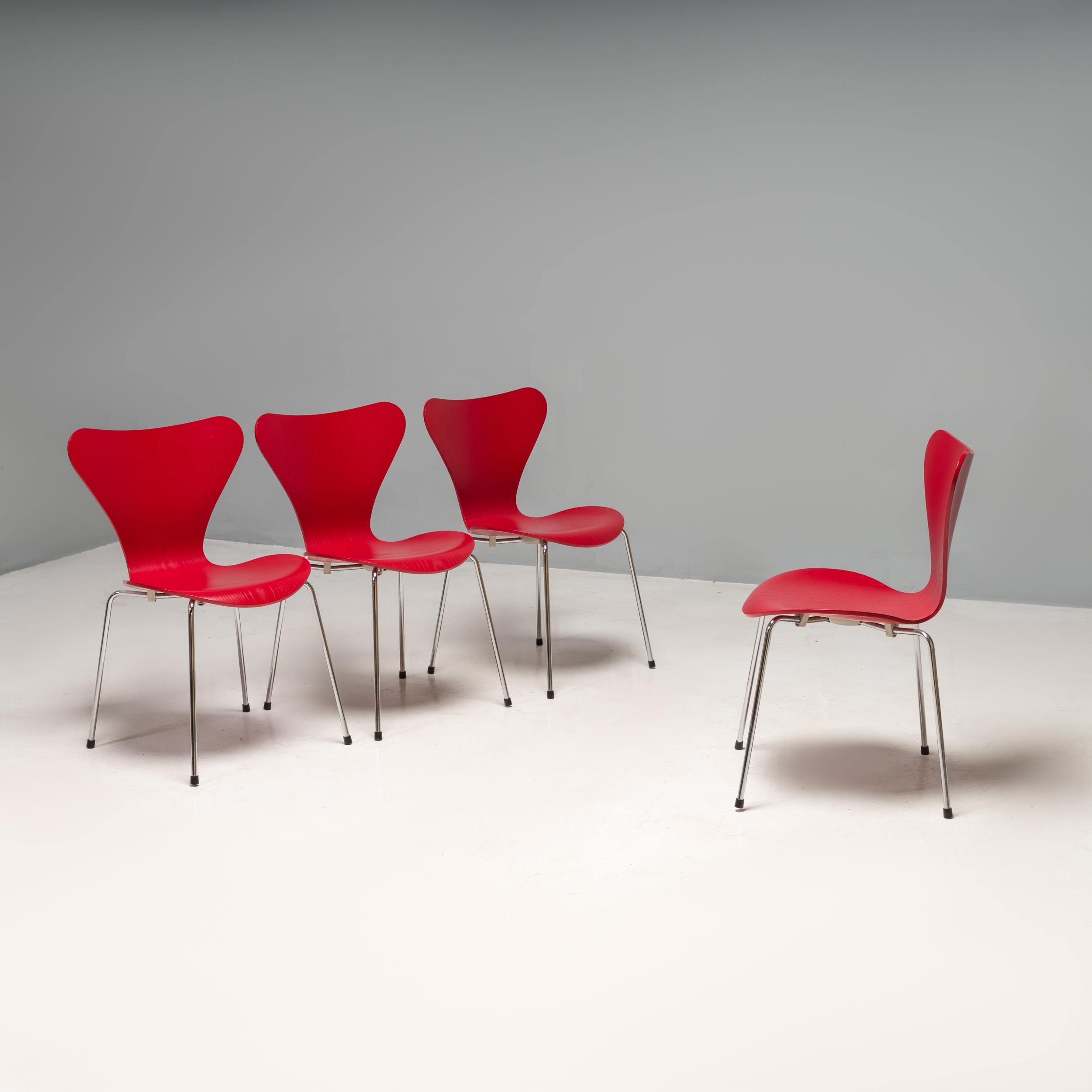 Danish Fritz Hansen by Arne Jacobsen Red Series 7 Dining Chairs, Set of 4