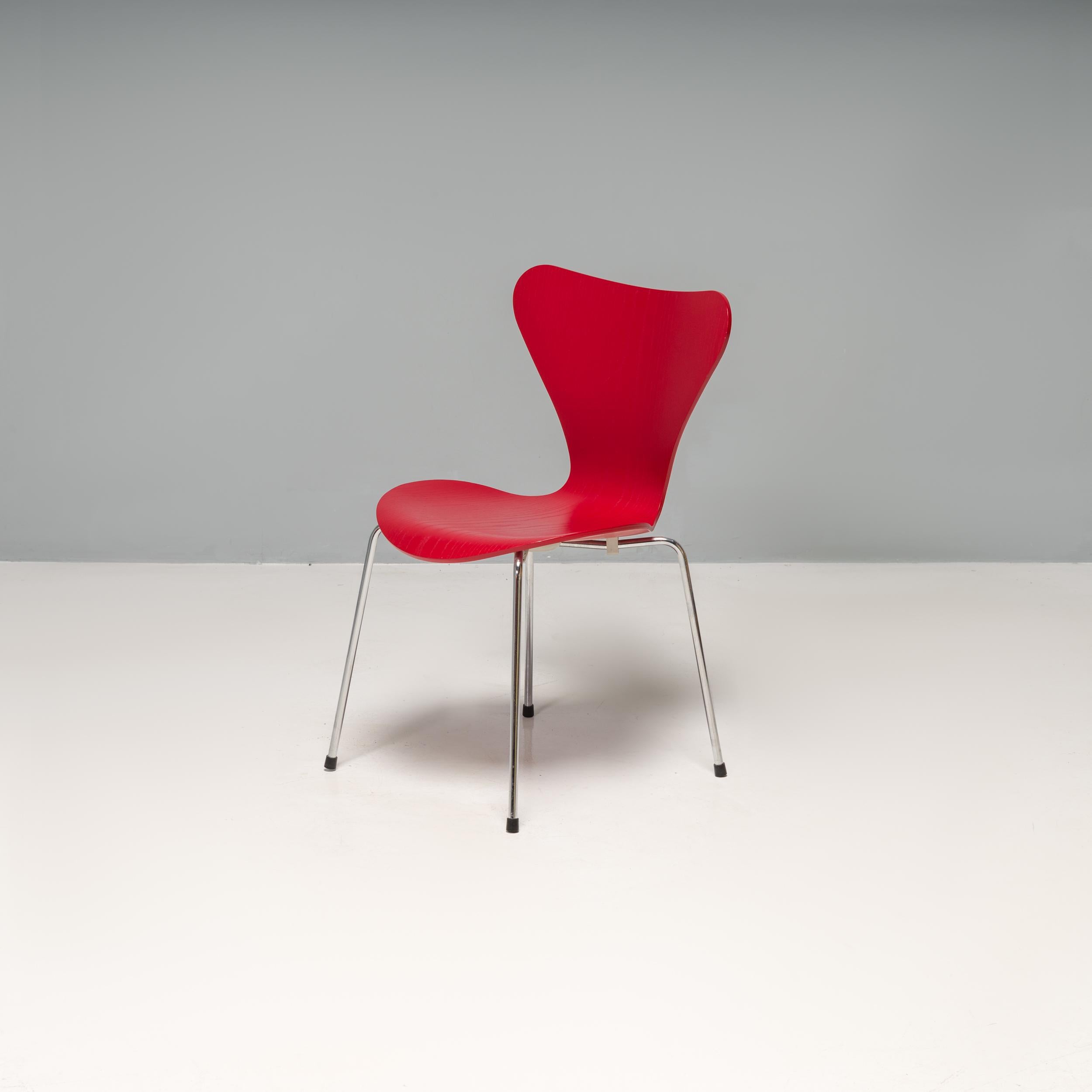 Plywood Fritz Hansen by Arne Jacobsen Red Series 7 Dining Chairs, Set of 4