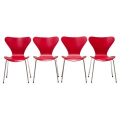 Fritz Hansen by Arne Jacobsen Red Series 7 Dining Chairs, Set of 4