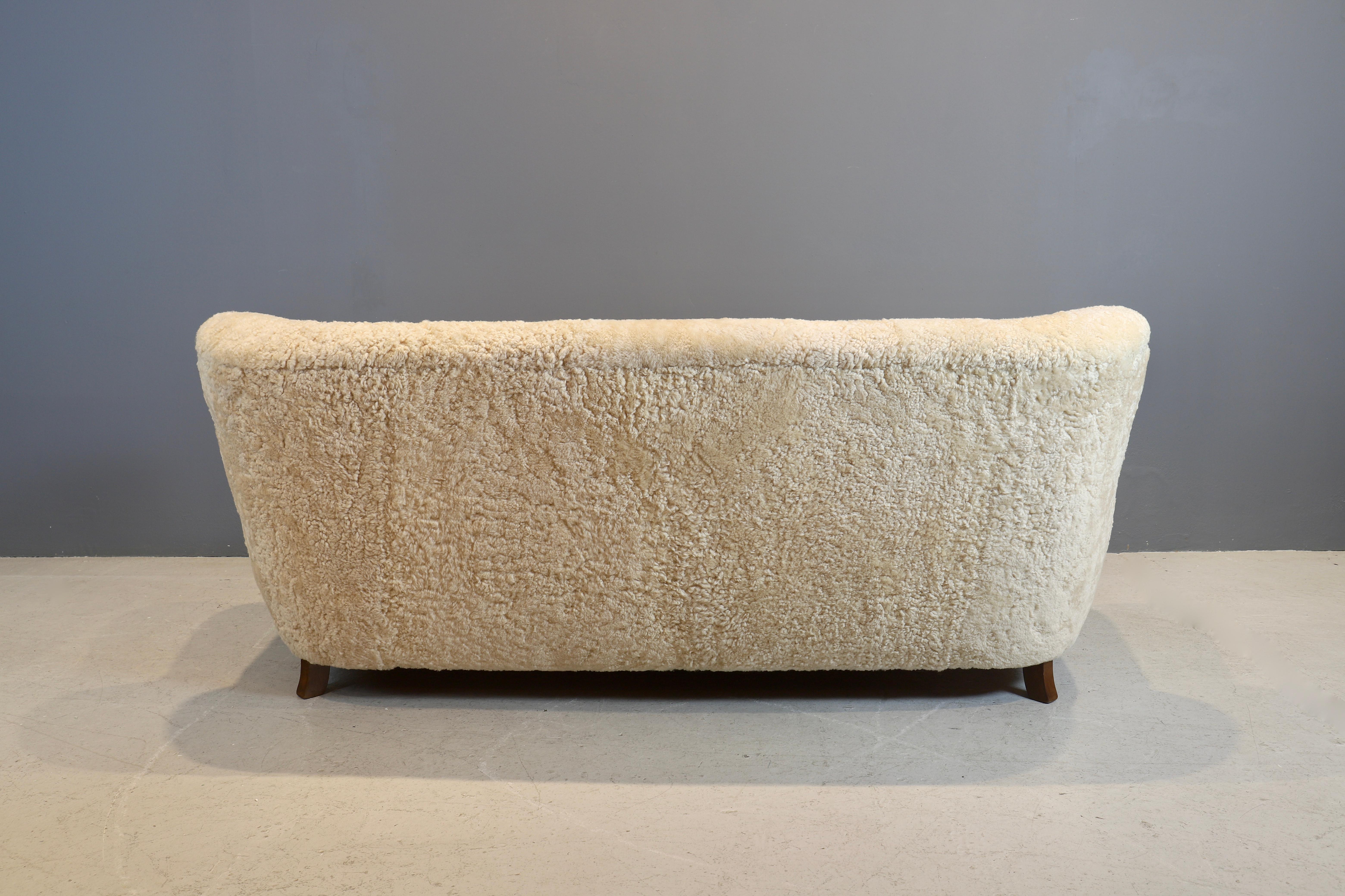 Fritz Hansen Couch in Shearling, 1940s In Excellent Condition In New York, NY