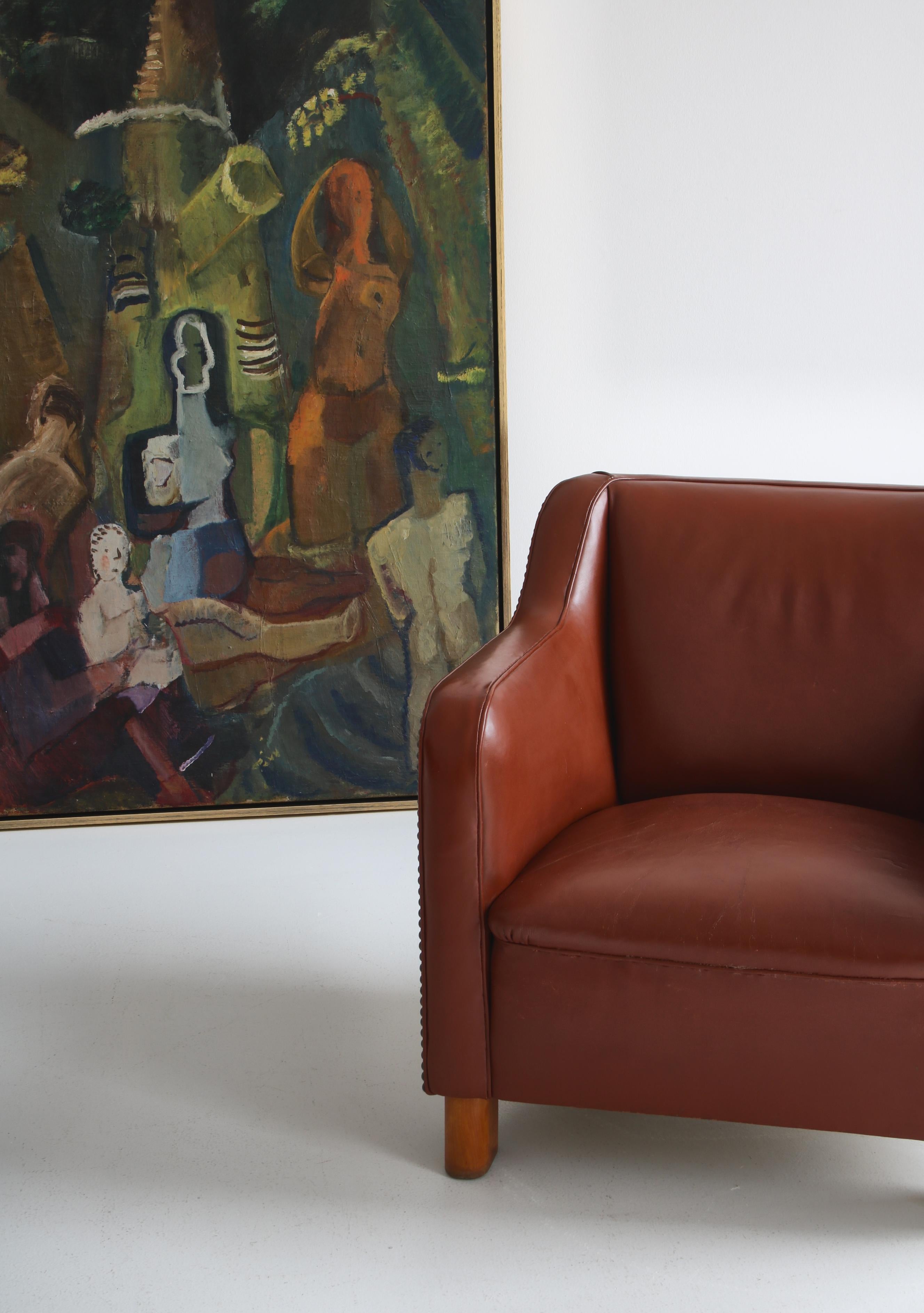 Fritz Hansen, sedia moderna danese in pelle e faggio, anni '40 in vendita 13