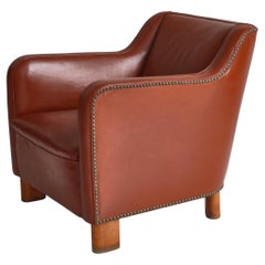 Fritz Hansen Danish Modern Easy Chair in Leather and Beech, 1940s