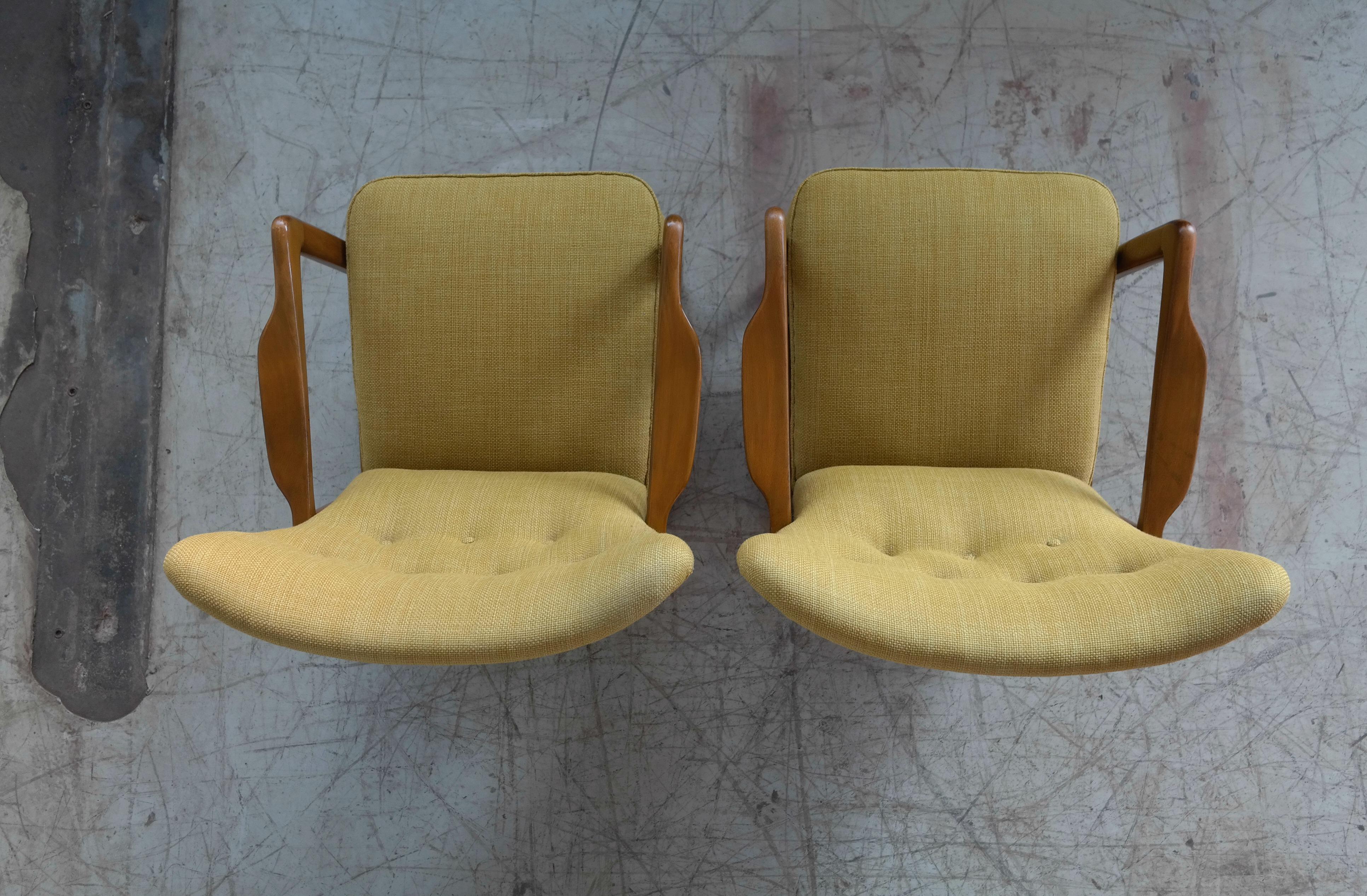 Fritz Hansen Danish Pair of Low Back Lounge Chairs with Open Armrests, 1940s 6