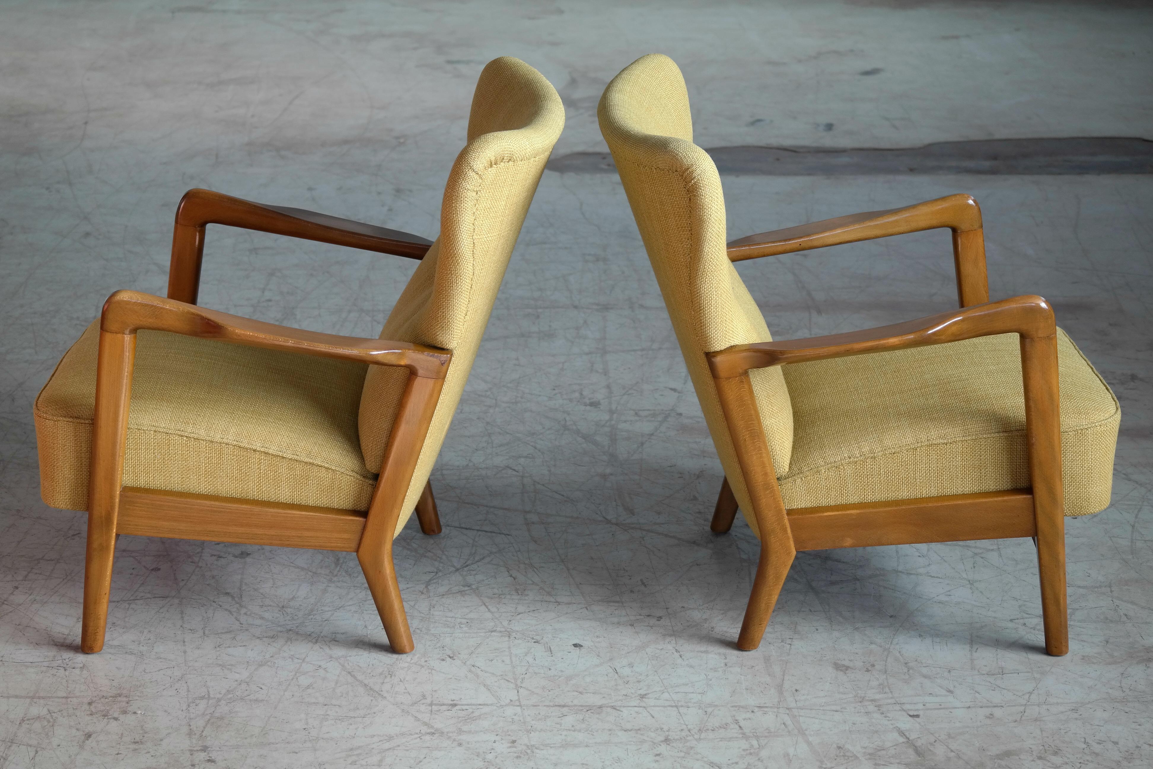 Fritz Hansen Danish Pair of Low Back Lounge Chairs with Open Armrests, 1940s 2