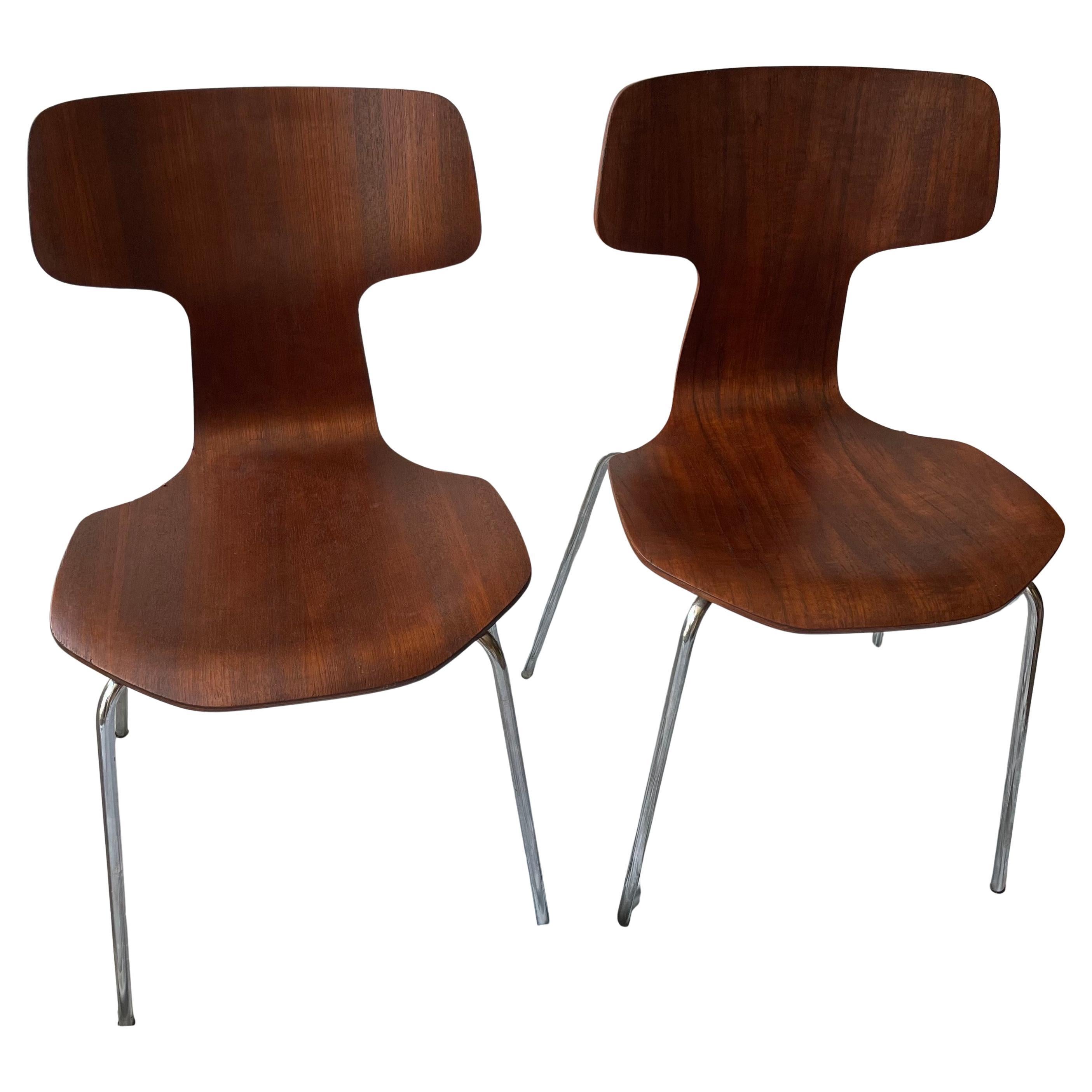 Fritz Hansen Dänemark 1974 Sperrholz Hammer Stackable Stühle Satz von 2 Refinished
