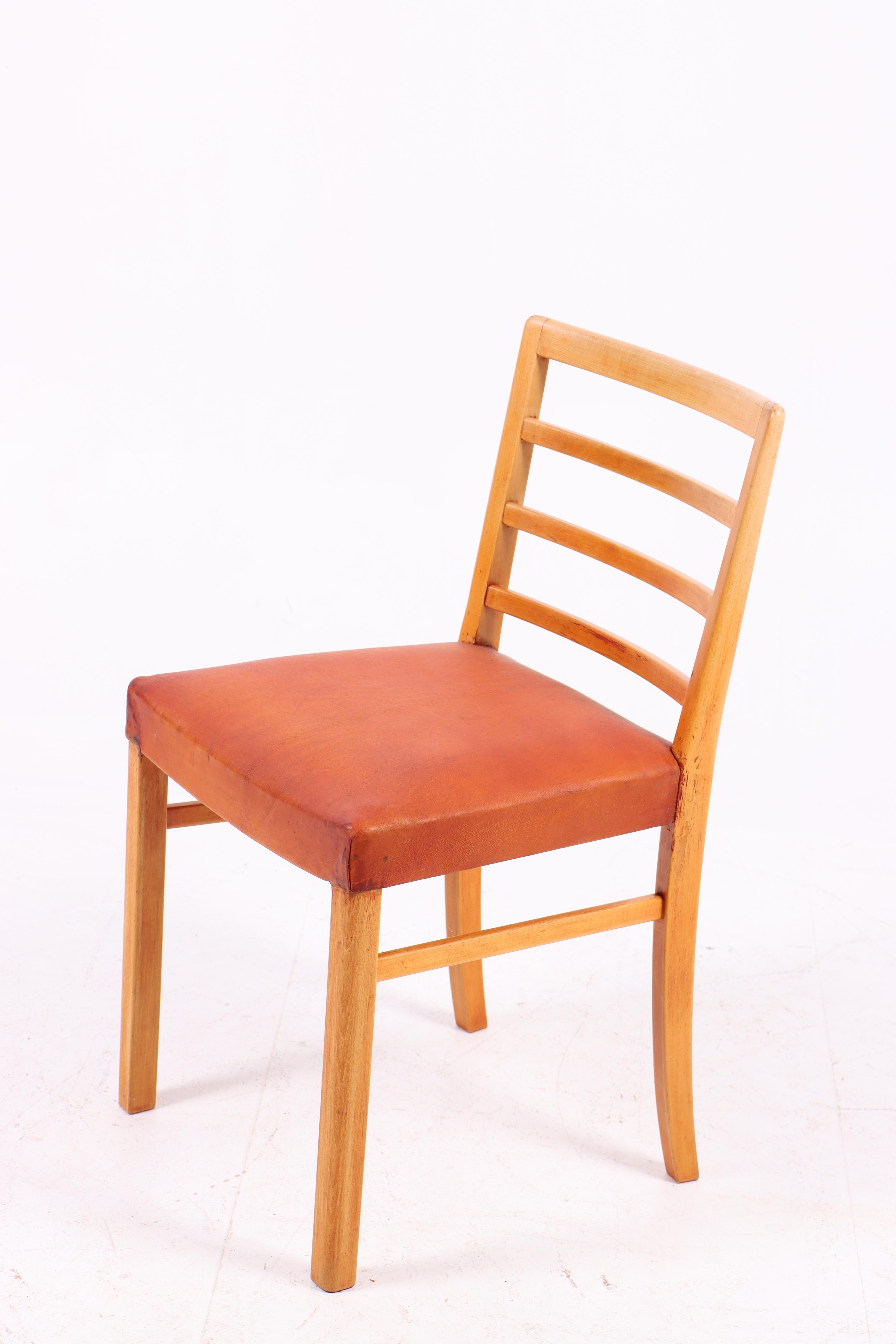 Pelle Scrivania e sedia Fritz Hansen in olmo e beeche con pelle, anni '40 in vendita