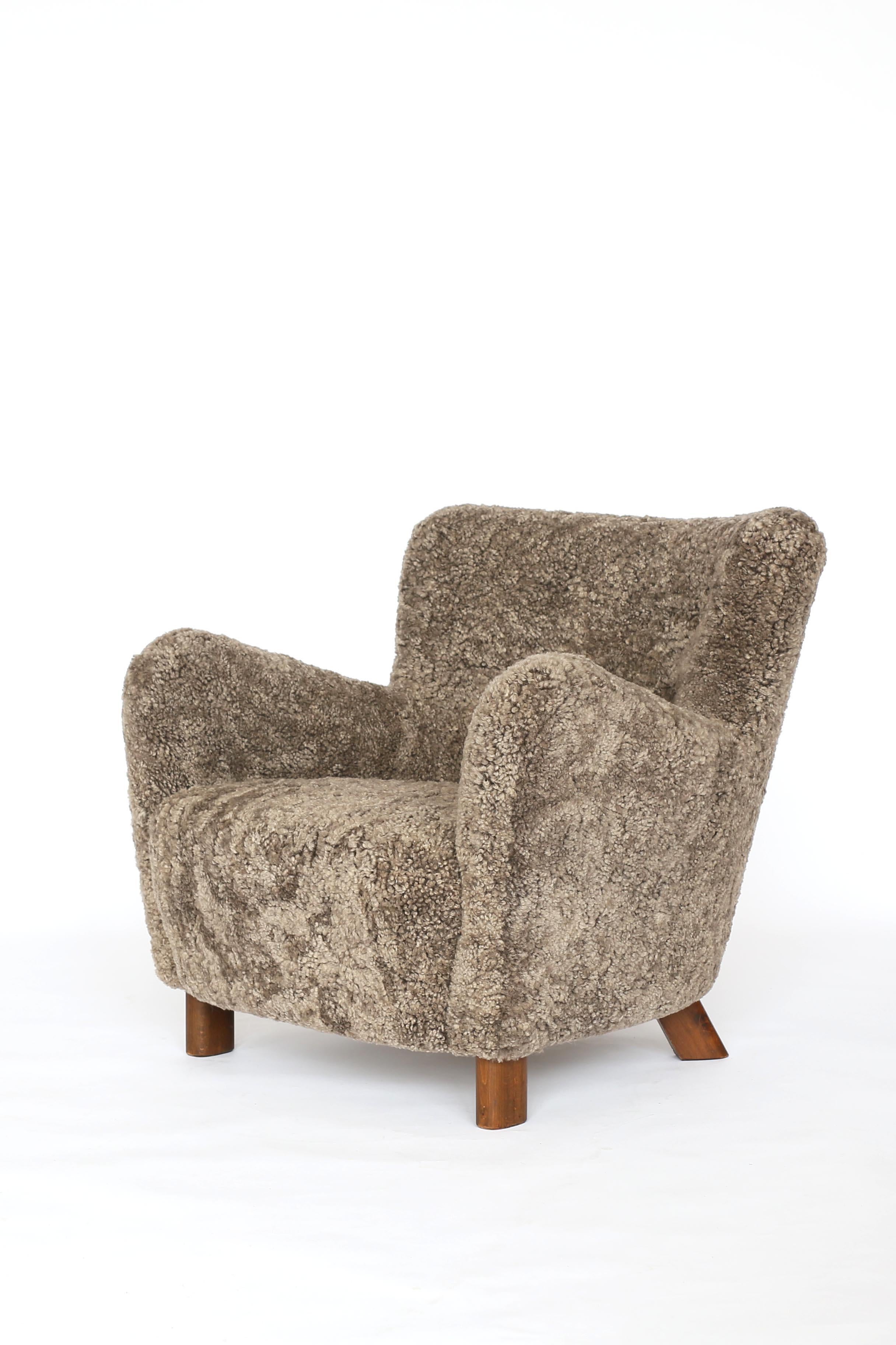 Cuir de mouton Fauteuil Fritz Hansen FH 1669, années 1940 en vente