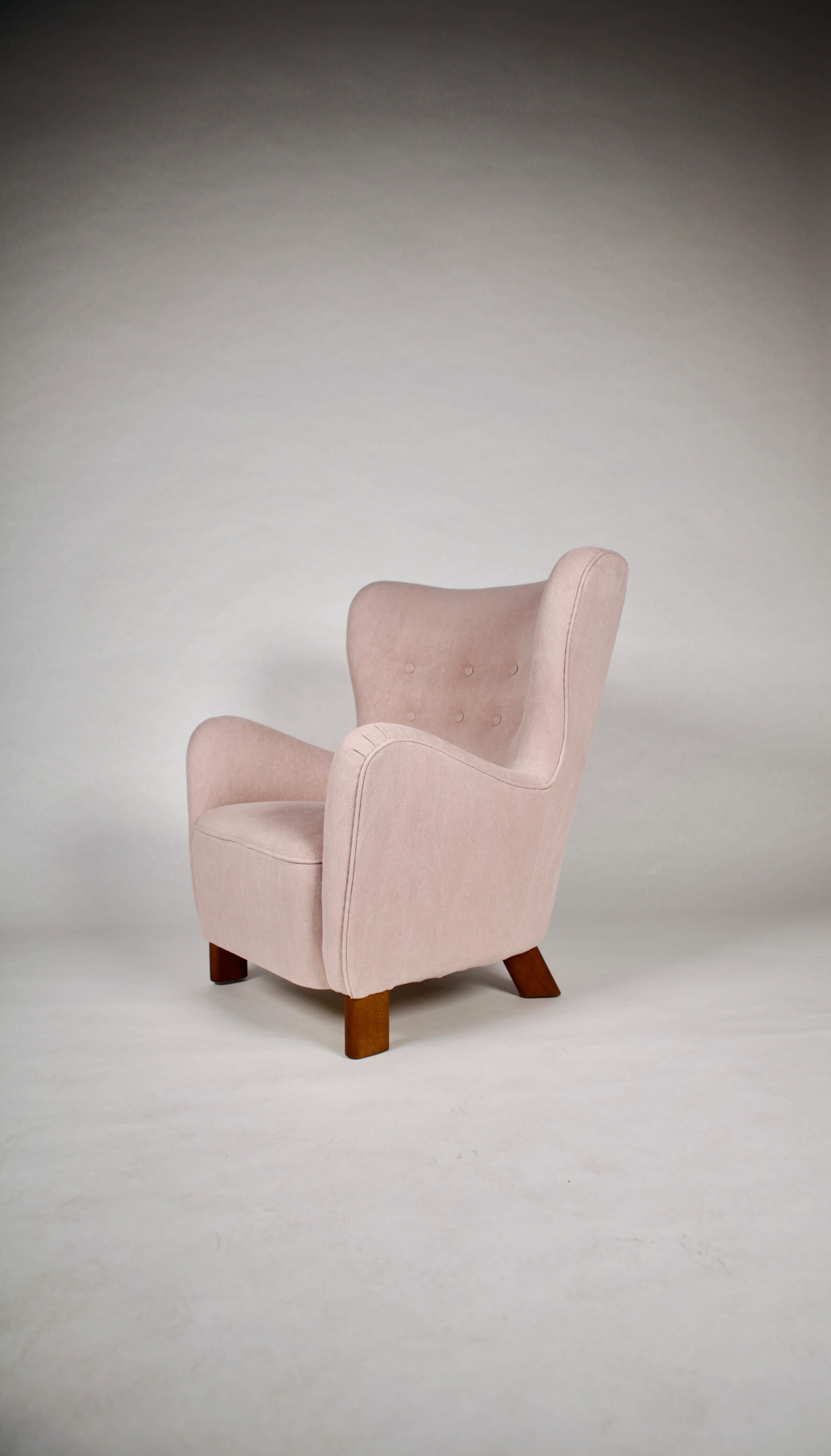 Scandinavian Modern Fritz Hansen High Back Lounge Chair, Model 1669, Denmark, 1940s For Sale