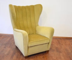 Fritz Hansen High Back Mohair Lounge Chair Model 1672, Danish Midcentury, 1940s