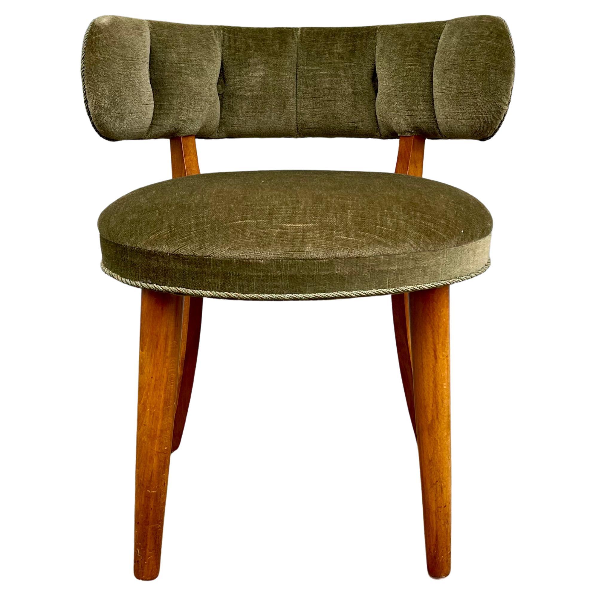 Silla tocador de señora Fritz Hansen en haya y terciopelo verde oliva, años 40