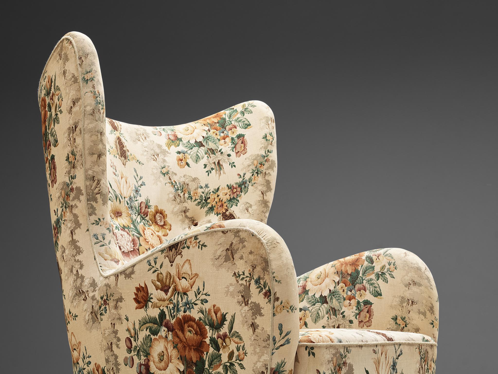 Mid-Century Modern Fritz Hansen Lounge Chair in Flower Upholstery