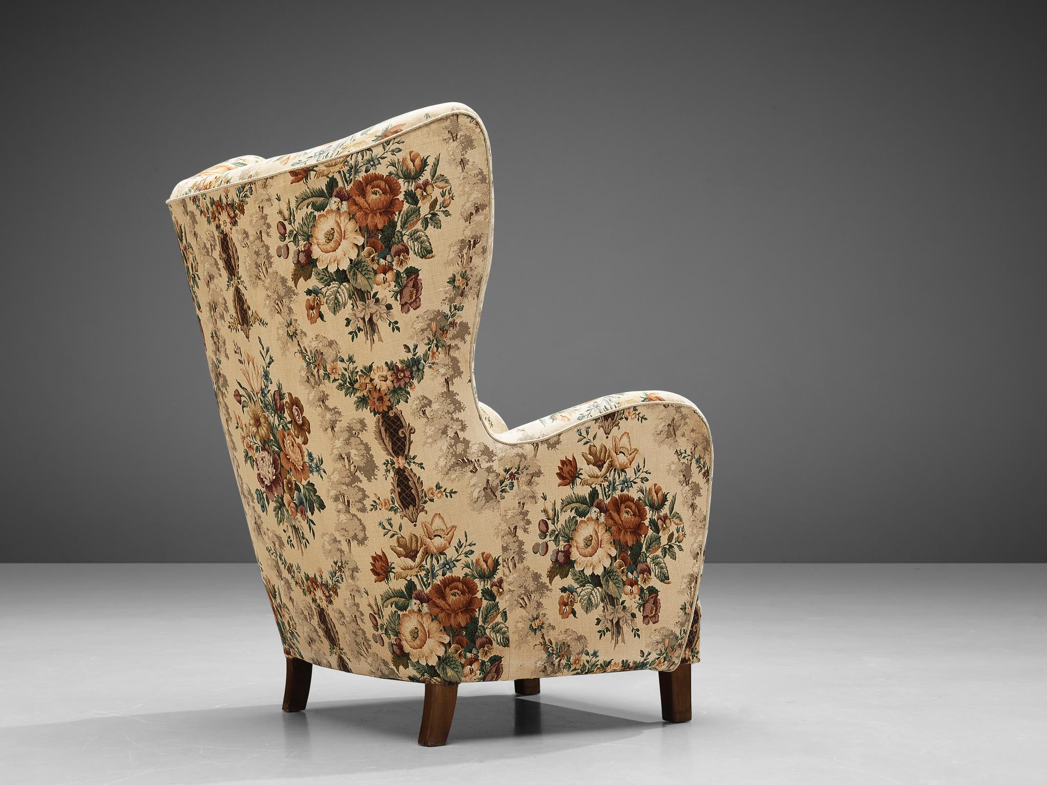 Danish Fritz Hansen Lounge Chair in Flower Upholstery
