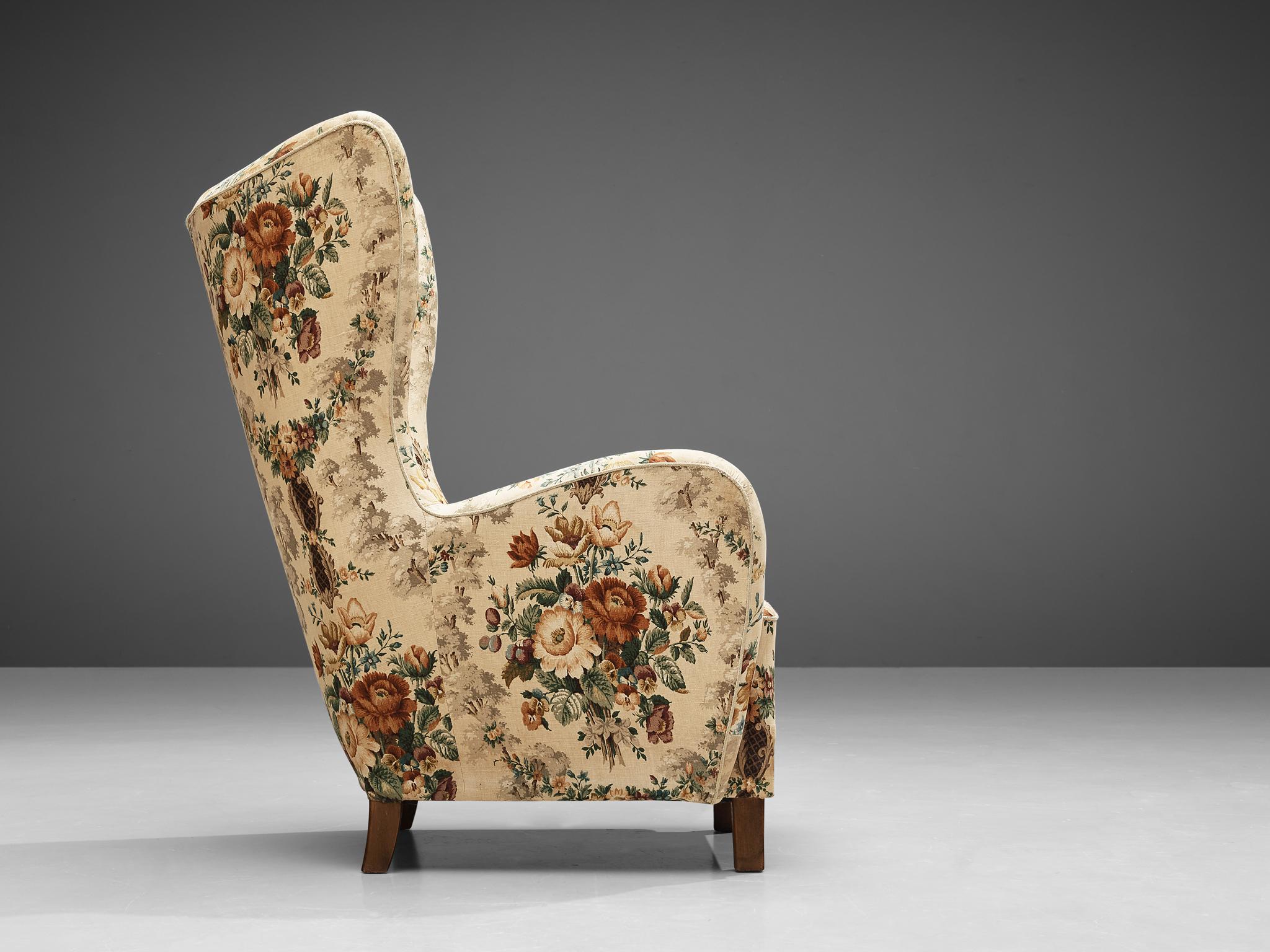 Mid-20th Century Fritz Hansen Lounge Chair in Flower Upholstery