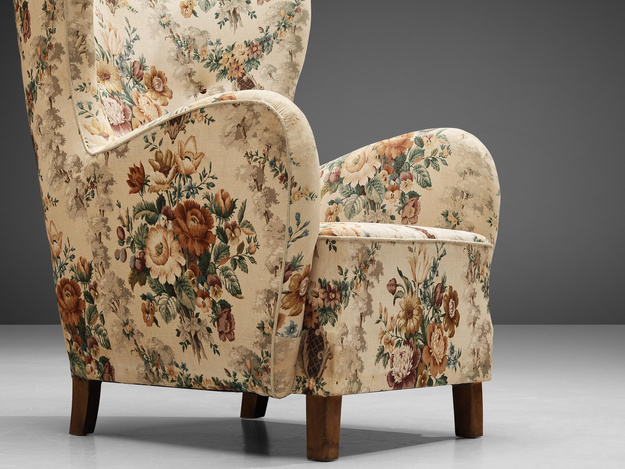 Fabric Fritz Hansen Lounge Chair in Flower Upholstery