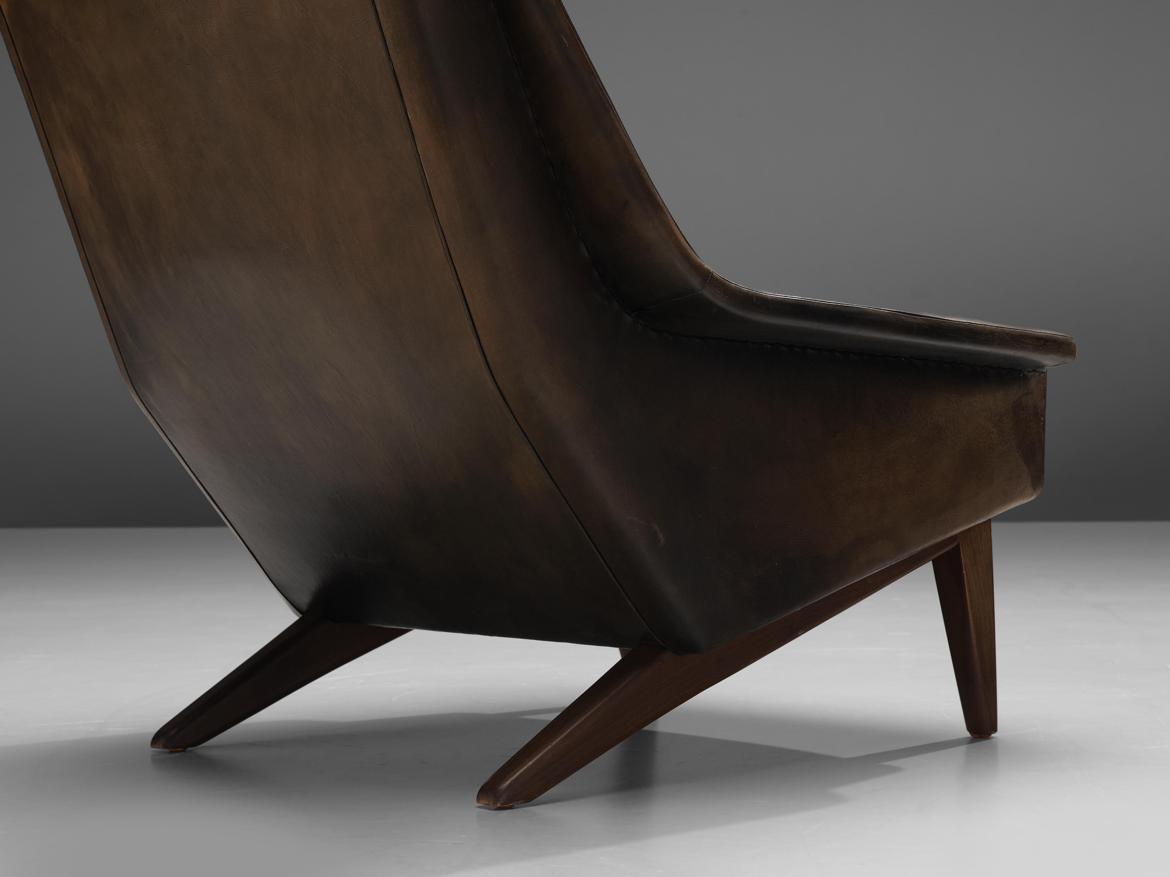 Folke Ohlsson Lounge Chair in Original Brown Leather 4