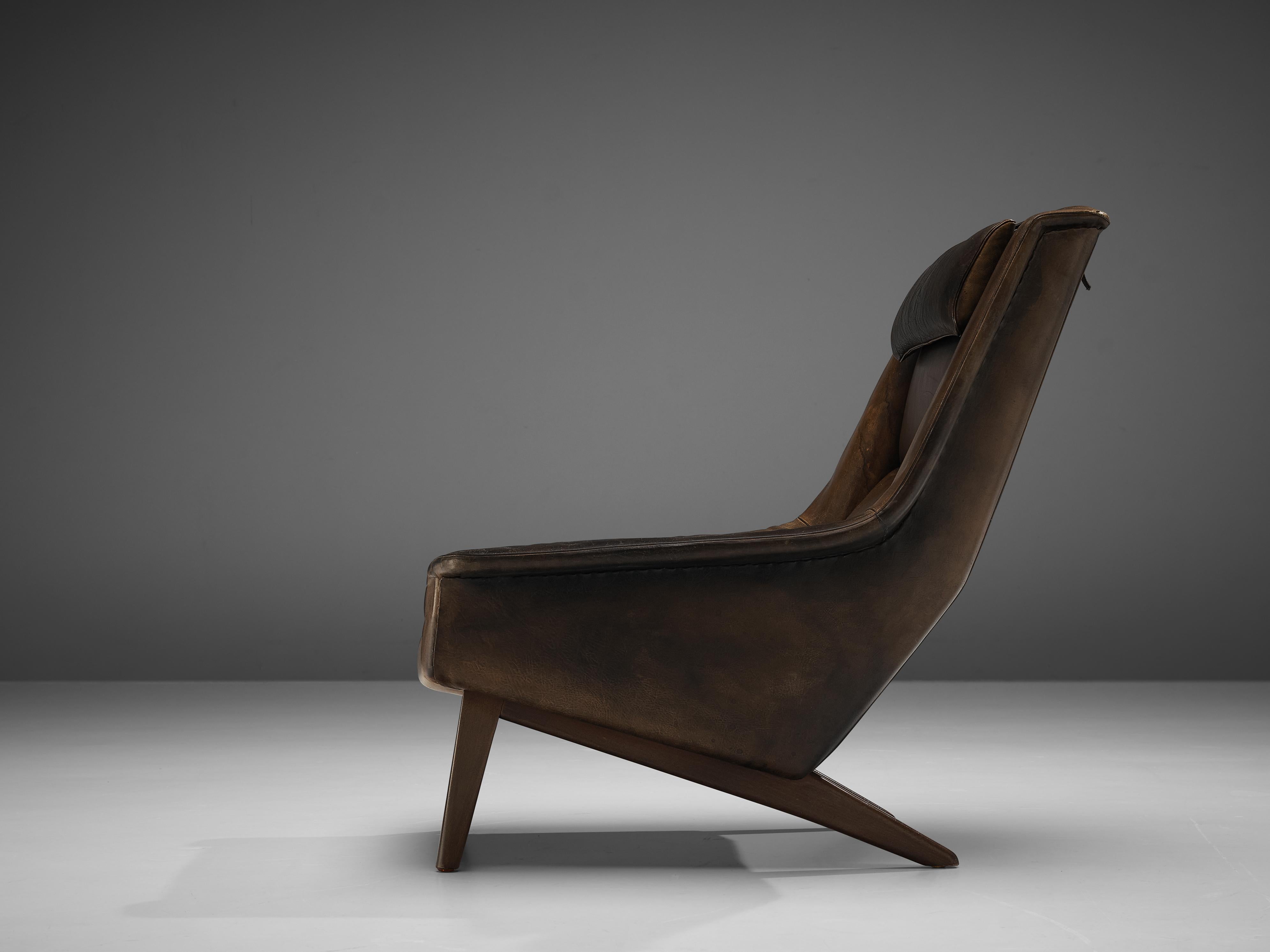 Mid-20th Century Folke Ohlsson Lounge Chair in Original Brown Leather