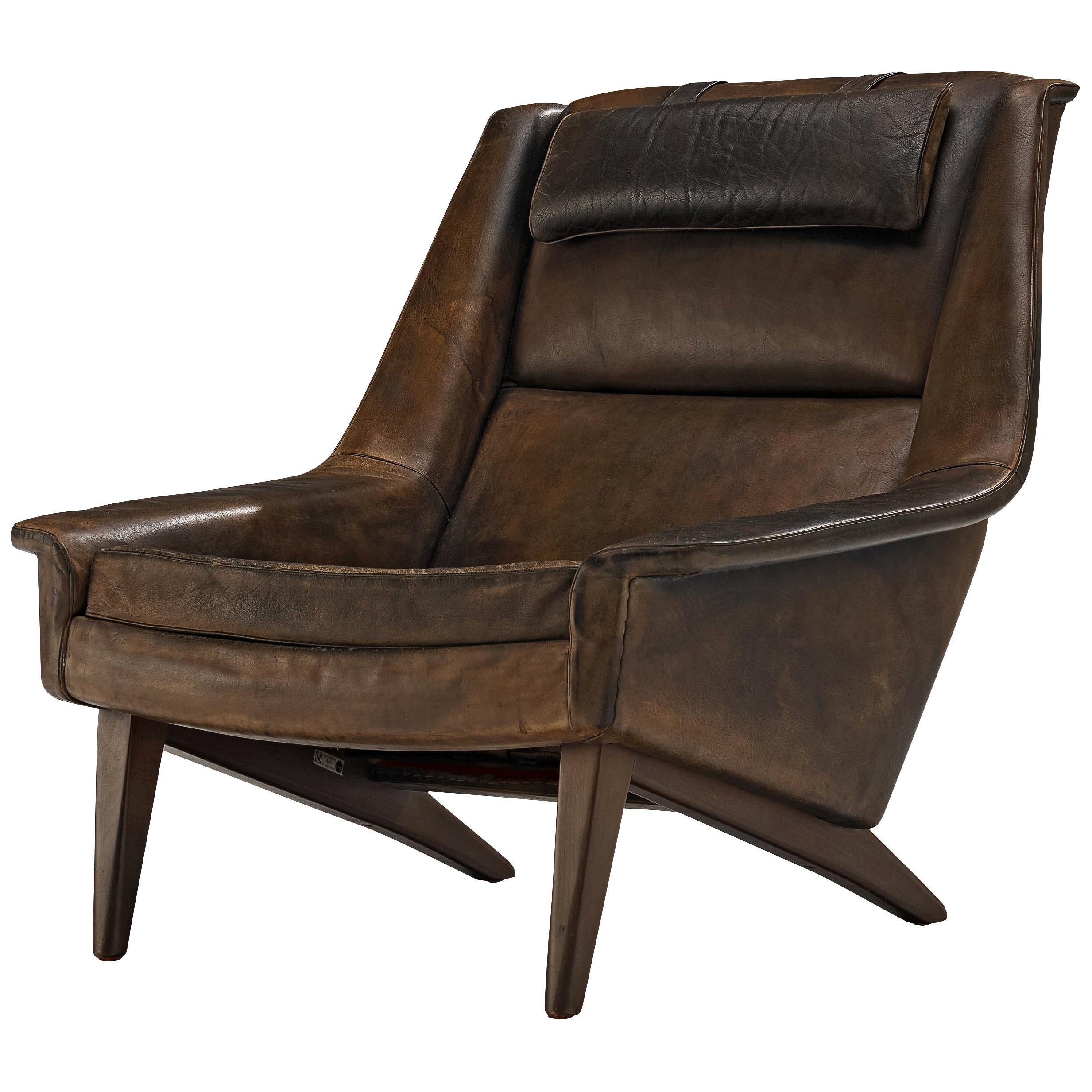 Folke Ohlsson Lounge Chair in Original Brown Leather