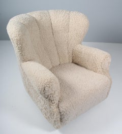 Fritz Hansen Lounge Chair, Lambskin, Model 1518, Denmark, 1940s