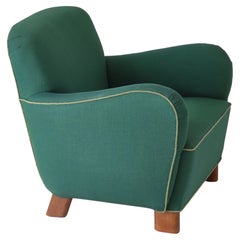Fritz Hansen Lounge Chair "Model 1565" Elm Tree & Original Upholstery, 1940s