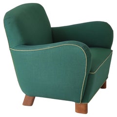 Fritz Hansen Loungesessel „Modell 1565“, Ulmenbaum und Original-Polsterung, 1940er Jahre