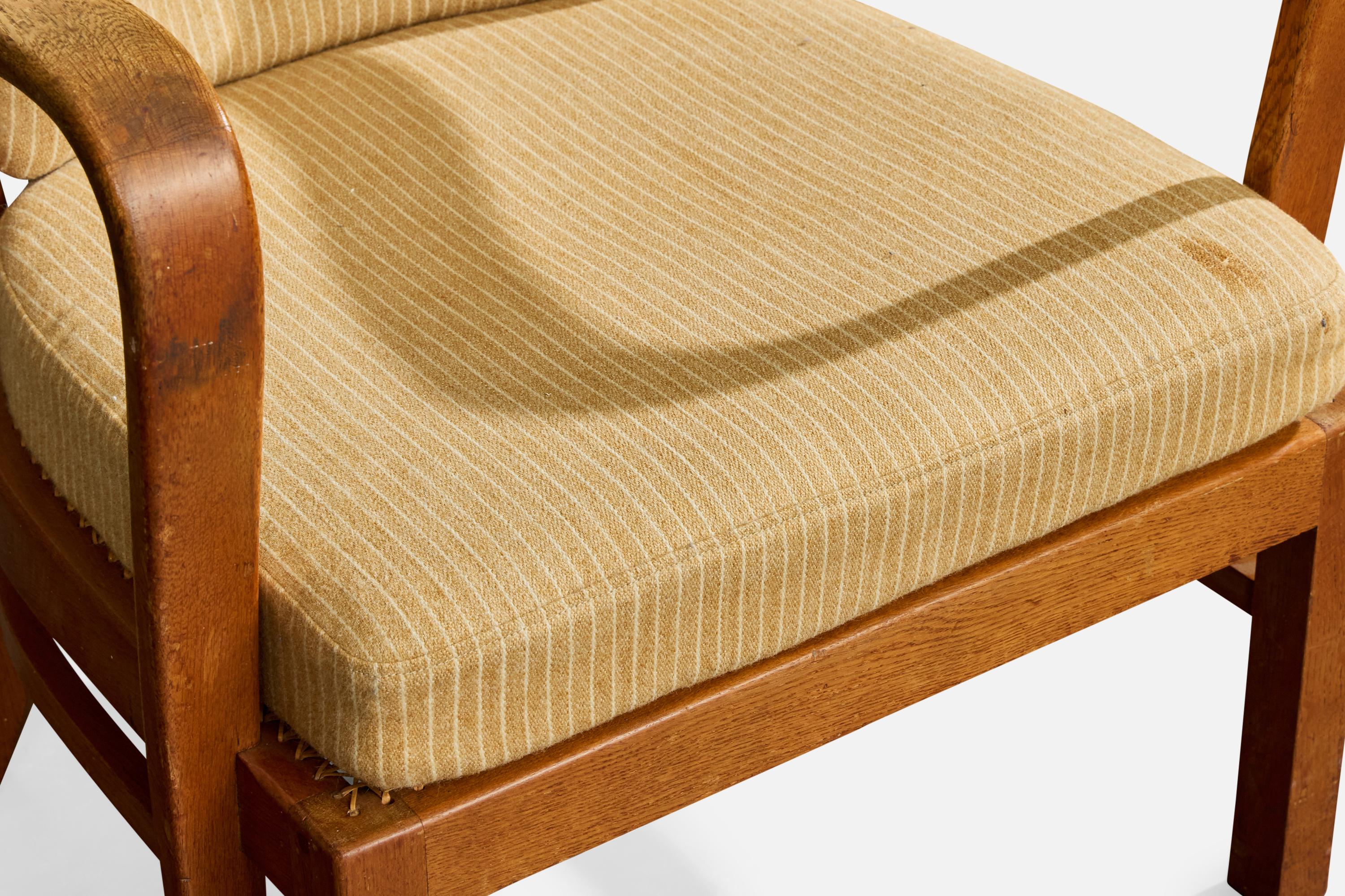 Fritz Hansen, Loungesessel, Eiche, Stoff, Dänemark, 1940er Jahre im Angebot 4