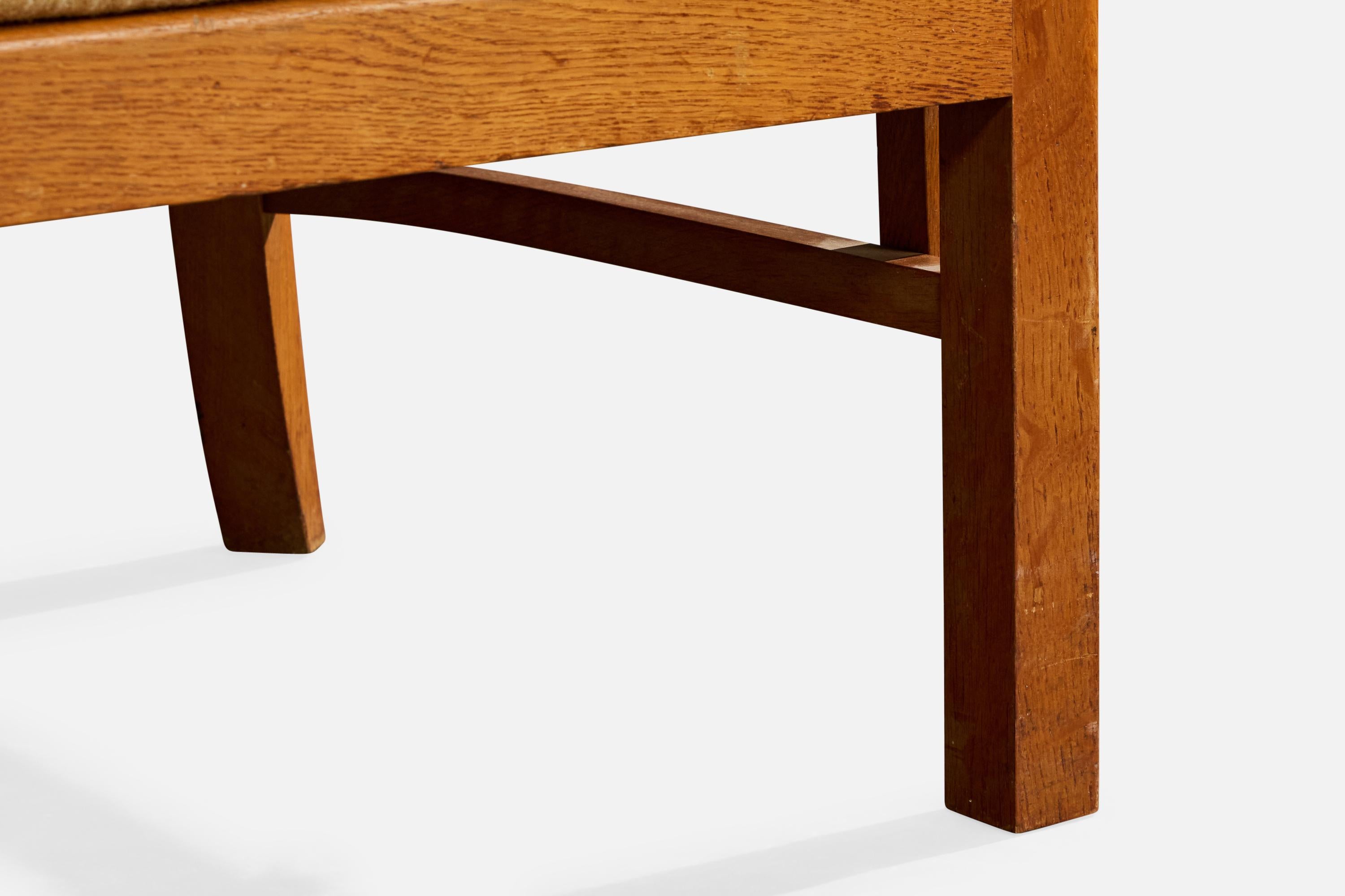 Fritz Hansen, Loungesessel, Eiche, Stoff, Dänemark, 1940er Jahre im Angebot 7